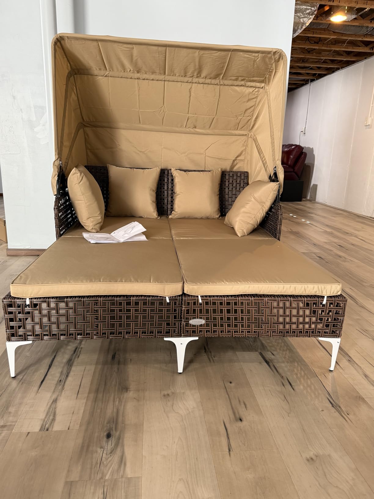 Tangkula Outdoor Rattan Daybed with Retractable Canopy, Boho Patio Wicker Sunbed with Metal Support, Pillows & Cushions, Outdoor Double Chaise Lounge with Shade for Backyard, Poolside, Deck & Balcony customer photo 1