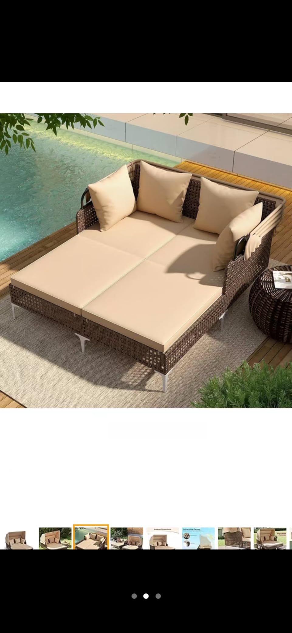 Tangkula Outdoor Rattan Daybed with Retractable Canopy, Boho Patio Wicker Sunbed with Metal Support, Pillows & Cushions, Outdoor Double Chaise Lounge with Shade for Backyard, Poolside, Deck & Balcony customer photo 2