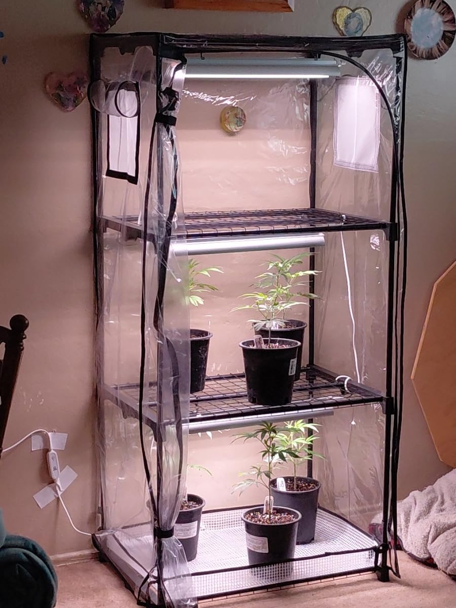 Indoor Greenhouse with Grow Light, 4-Tier Plant Shelf with T5 1.6FT 32W Full Spectrum LED Grow Light for Seed Starting, Succulent, Settable Timer Socket, 39