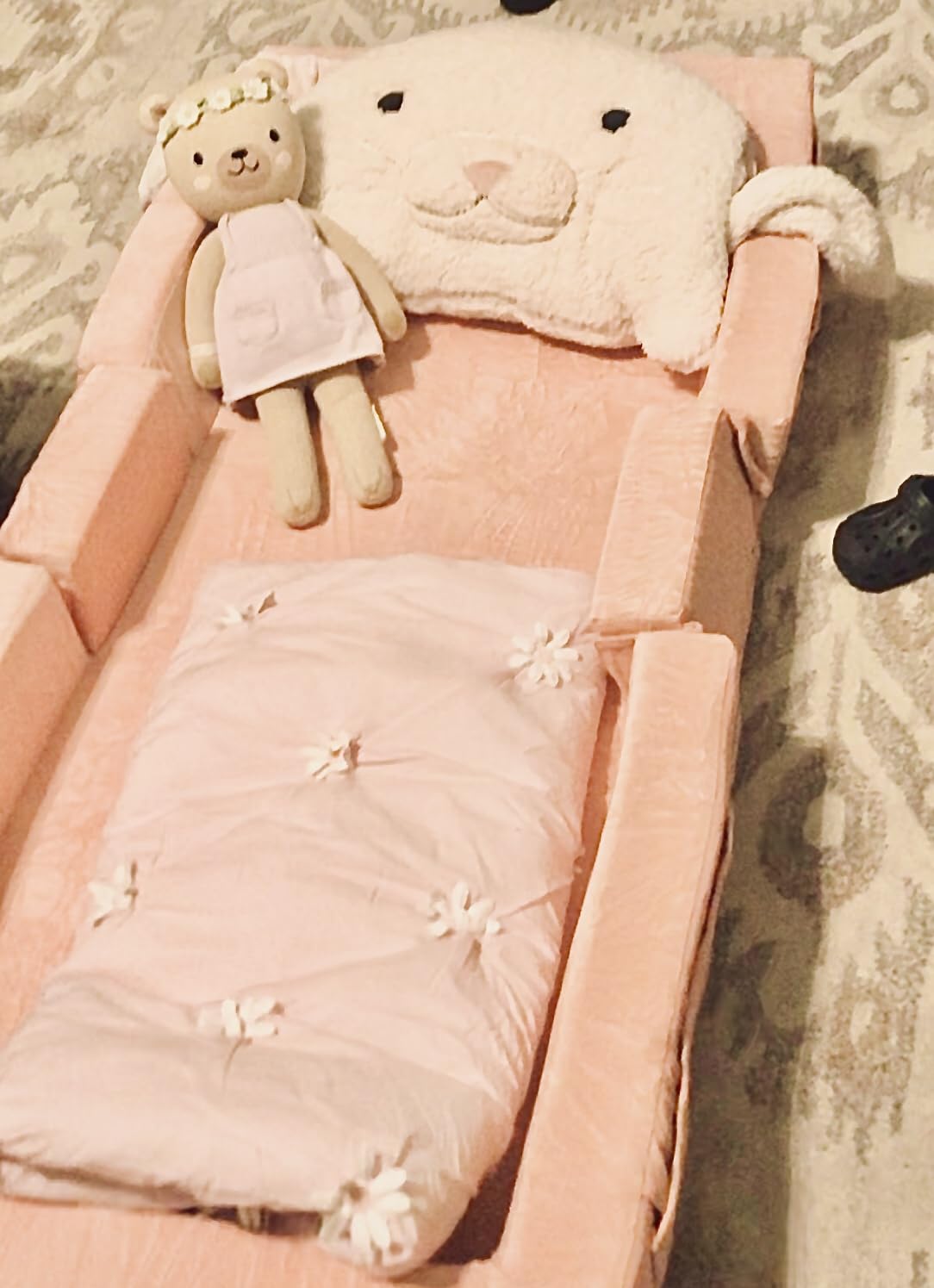 ENITYA Toddler Travel Bed - Portable Foldable Soft Foam Floor Bed for Kids Ages 25 Months to 48 Months, No Assembly, Washable Cover, Built-in Safety Rails, Compact for Travel & Home Use, Grey customer photo 1