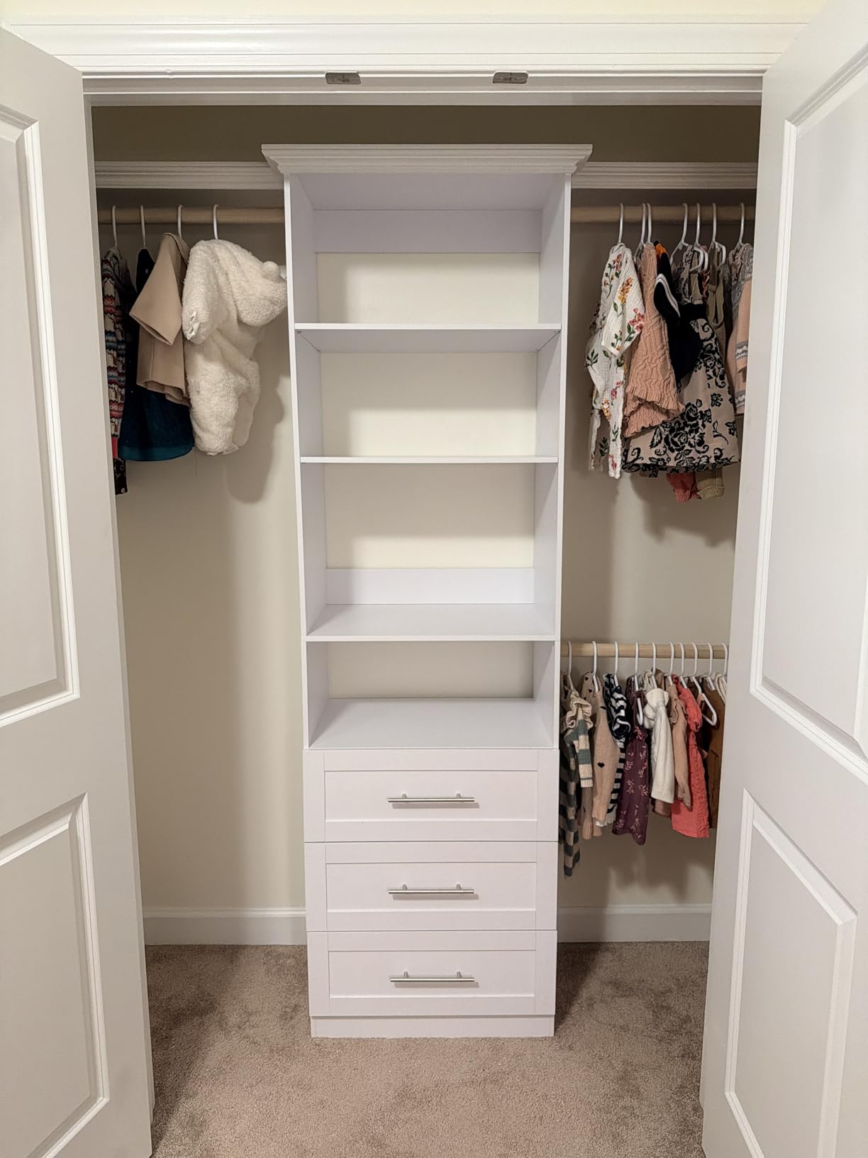 Closet System with 6 Drawers & 8 Shelves, Wood Closet Organizer System with 2 Extra Hanging Rod for Walk in Closet, Modular White (4FT) customer photo 1