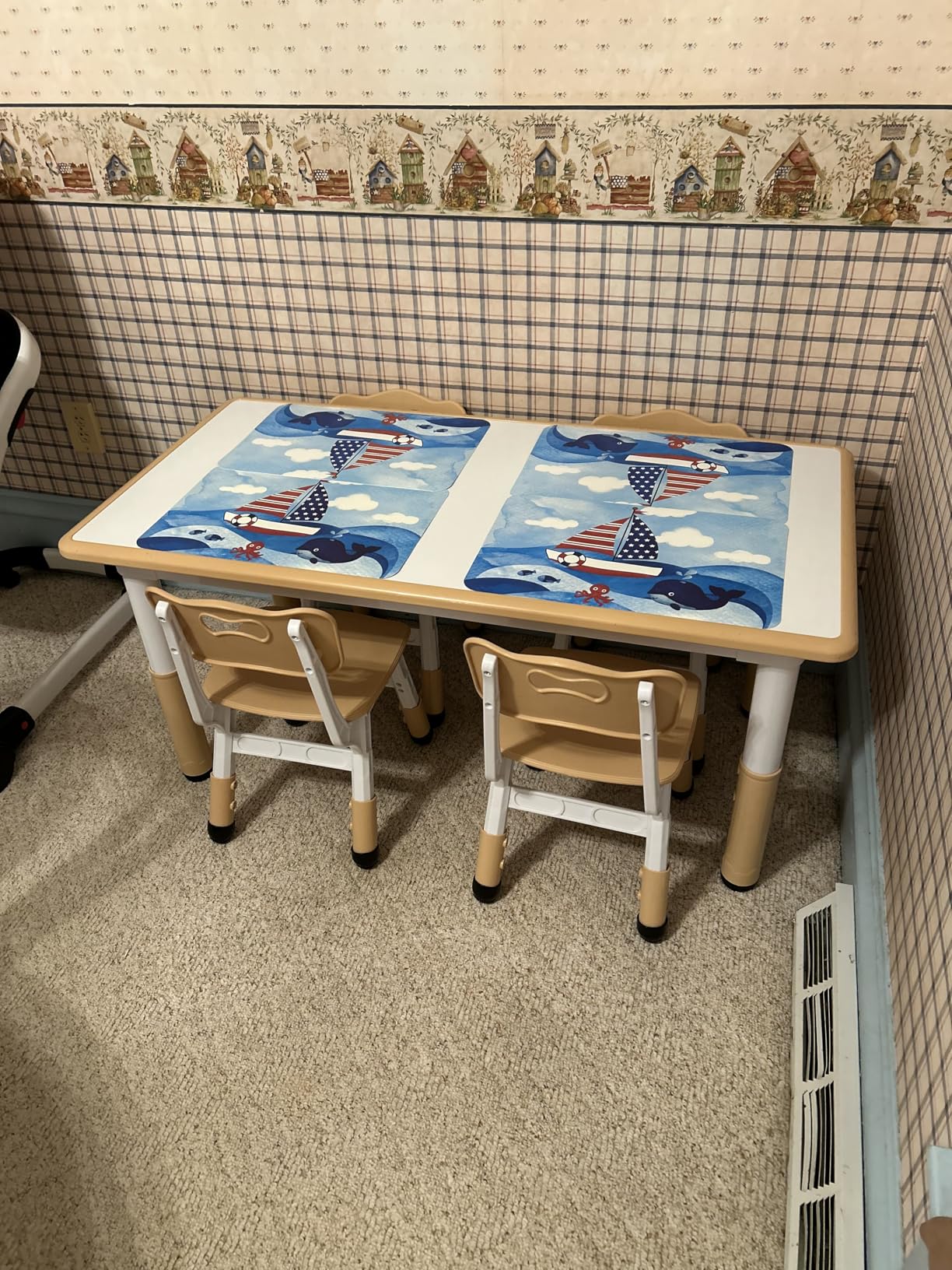 Kids Table and Chairs Set, Height Adjustable Desk With 6 Seats for Ages 2-12, Arts & Crafts Table, Graffiti Desktop, Non-Slip Legs, Max 300lbs, Children Multi-Activity Table for Classrooms, Daycares, Home customer photo 1