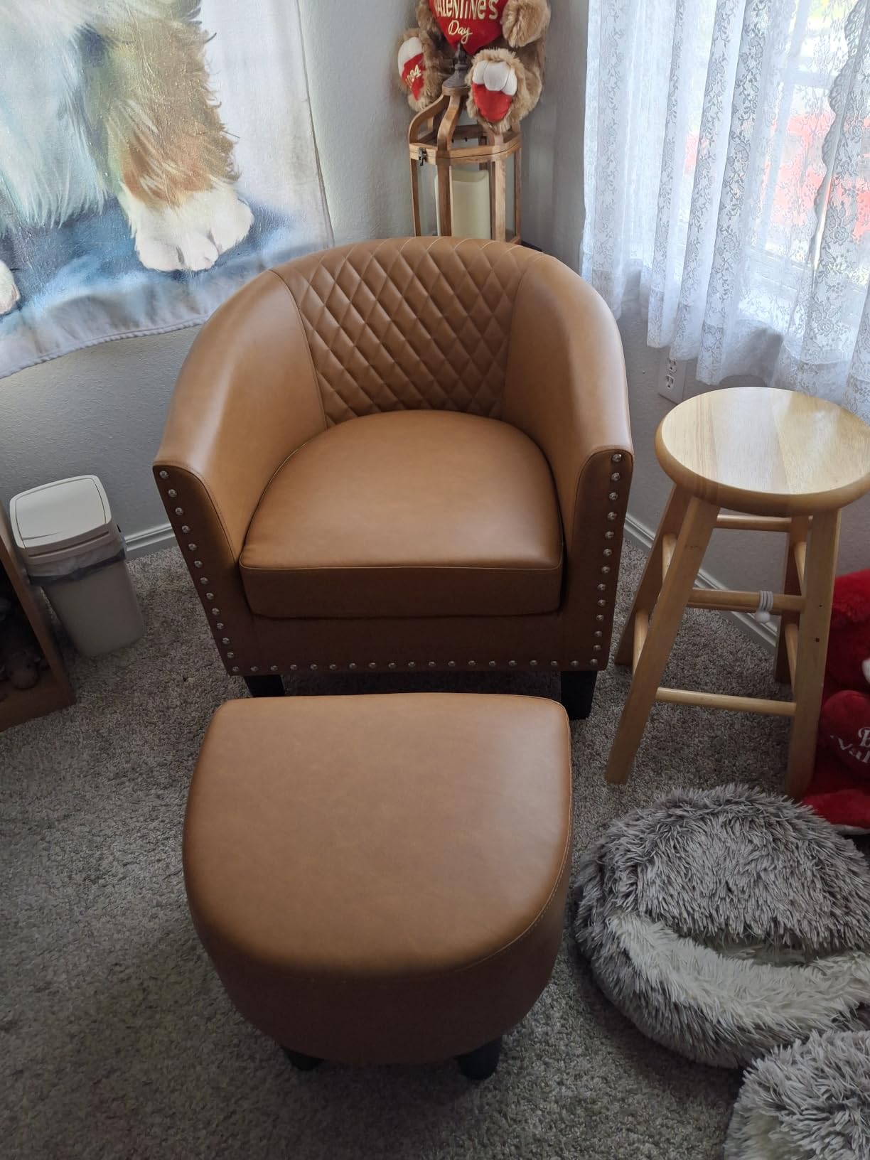 Modern Accent Chair with Ottoman for Small Space, Club Chair Set, Fabric Barrel Reading Chairs, Dark Grey customer photo 1