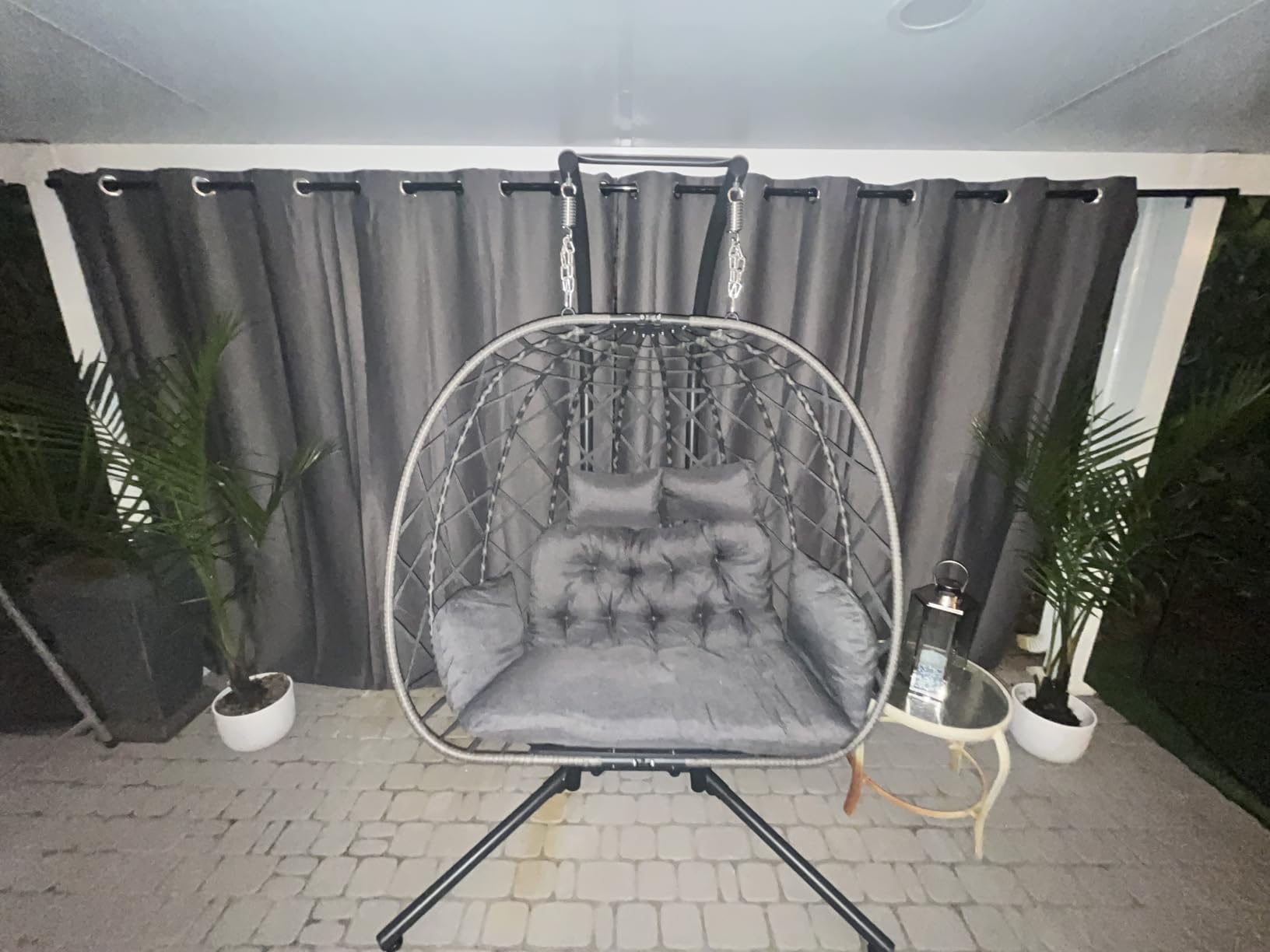 Double Egg Swing Chair with Stand, 2 Person Outdoor Indoor Hammock Hanging Chair with Cushion for Patio Living Room 650 LBS Capacity - Dark Grey customer photo 2