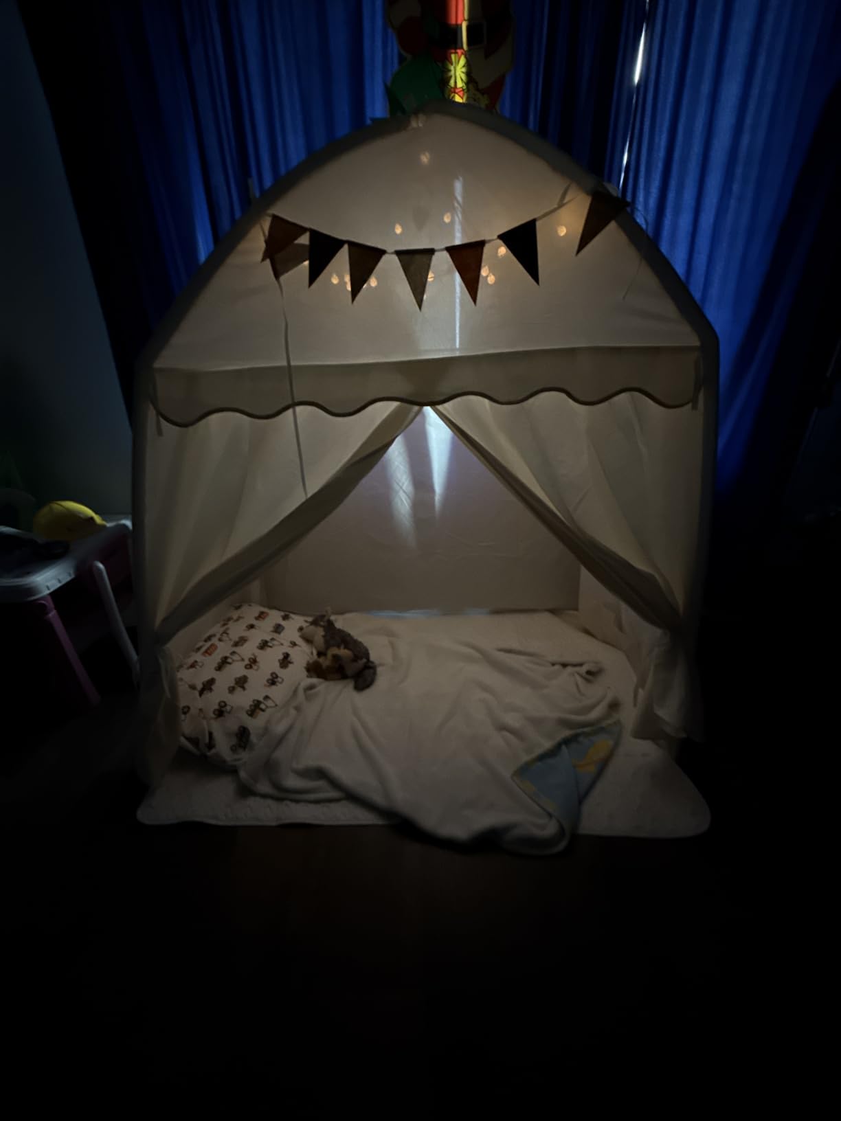 Large Kids Play Tent Indoor with Padded Mat Lights - 59x39x59in Teepee Playhouse with Flags Storage Bag - Cozy Reading Nook Nap Bed Tent - Birthday Gift for Toddlers Boys Girls customer photo 2