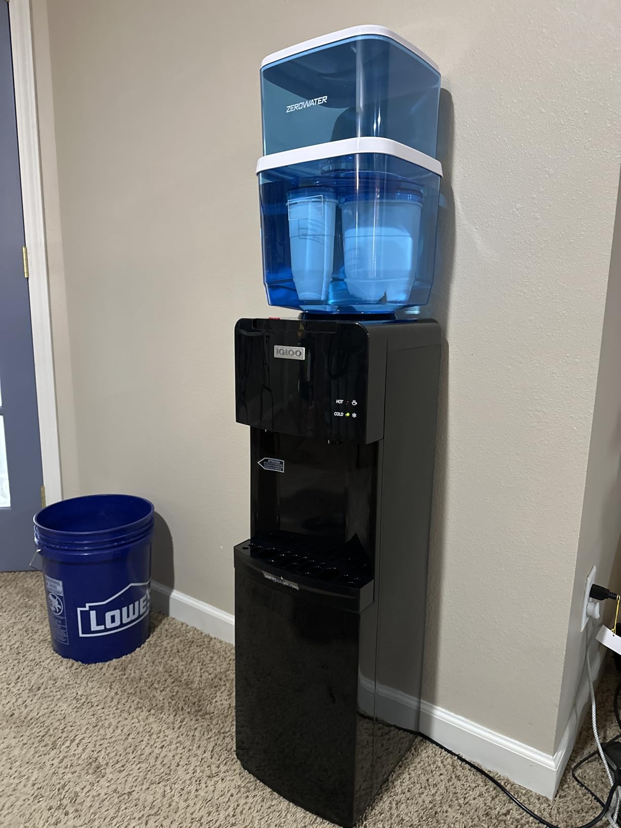 Igloo Top Loading Water Cooler with Removable Drip Tray & Energy-Saving Features- Water Tower with Hot, Cold Temperature Settings- Water Dispenser Fits 3 & 5-Gallon Jugs with Child Safety Lock- Black customer photo 2