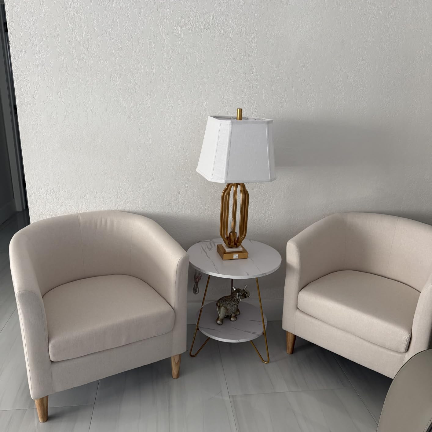 Accent Barrel Chair, Living Room Chairs with Armrest and Soft Padded, White | Wood Frame, Removable Cushion, Tool-Free Assembly, Modern Comfy Small Reading Chair for Bedroom Reception Room Cafe customer photo 1