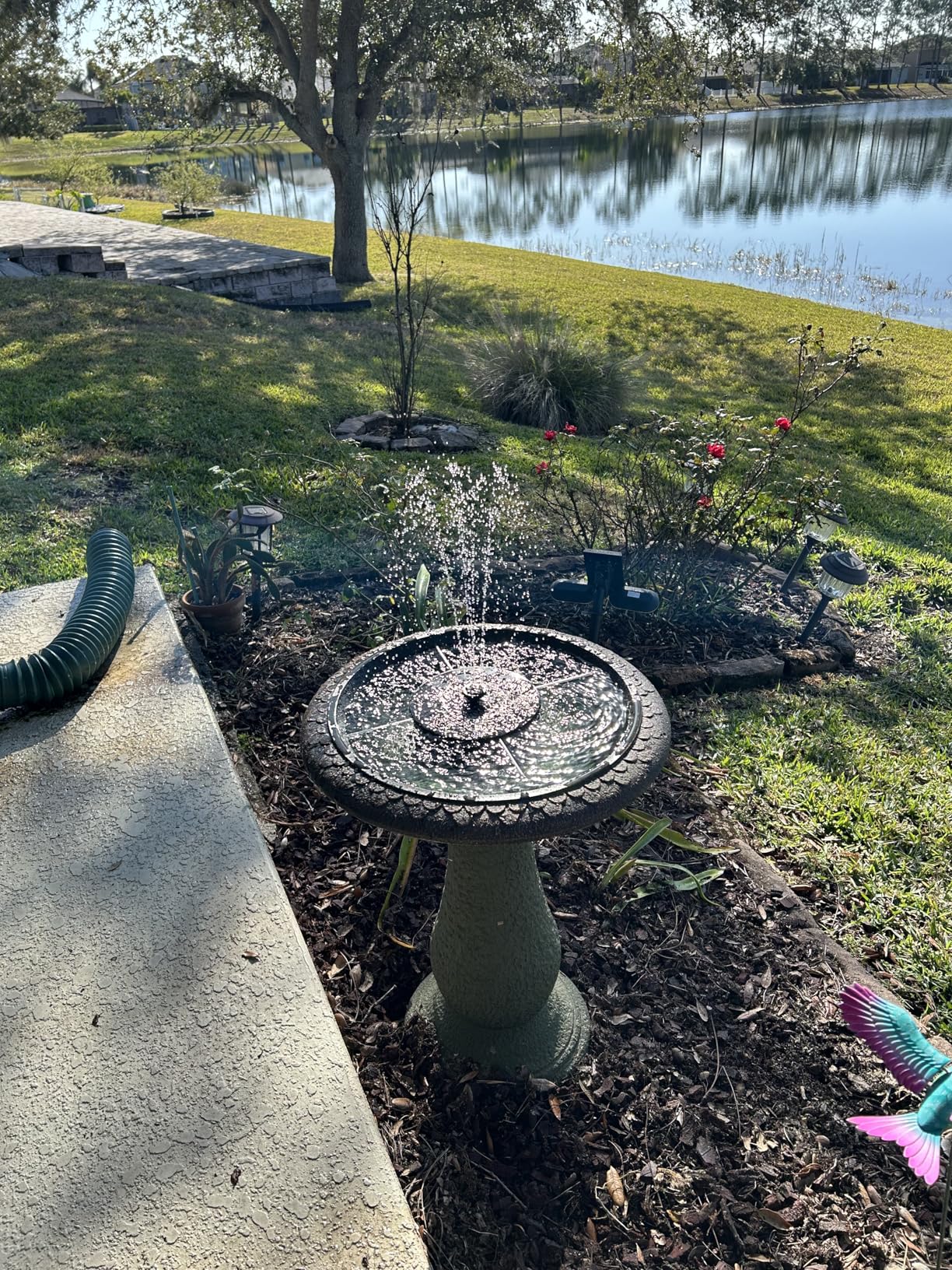 Pedestal Birdbath with Solar Fountain, Resin Stone Composite Outdoor Garden Decor, Standing Bird Bath for Outside Patio Yard, 23-Inch Tall, Garden Fountain, Resin Bird Baths, Hummingbird Bowl customer photo 2