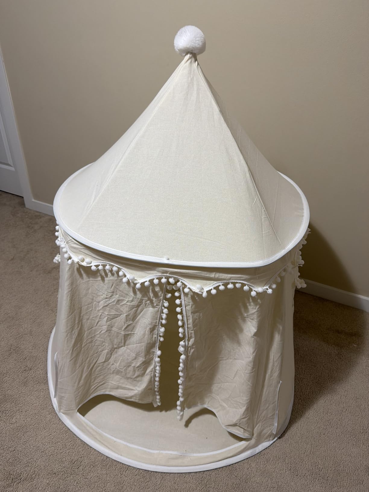 Playhouse Tent for Kid, Breathable Cotton & Hemp Princess Lock with Fiberglass rods and Carrying Bag, Gift for Children (Light Beige Tent) customer photo 1
