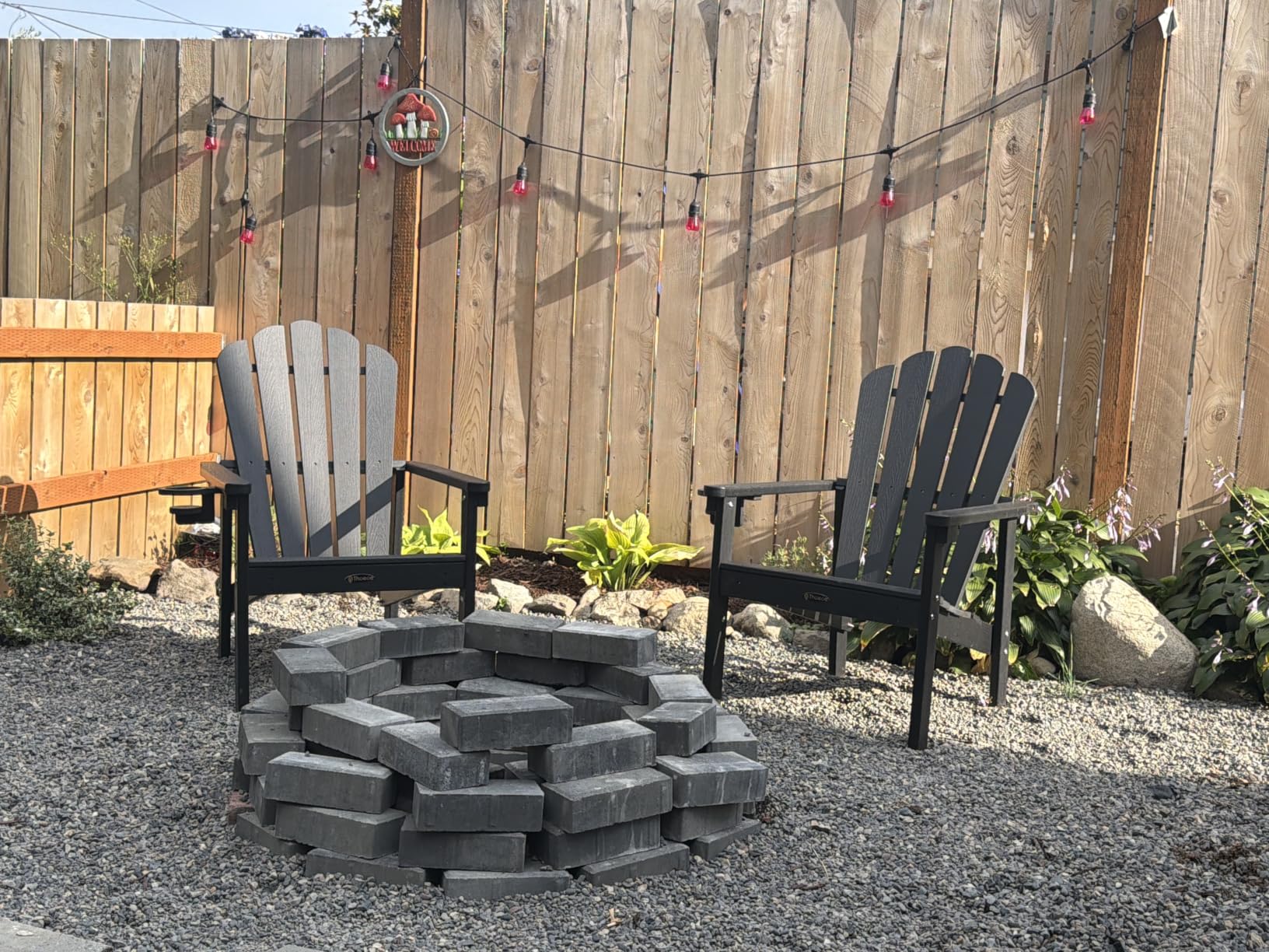 Stackable Adirondack Chair Set of 4, HDPE Fire Pit Chairs Set of 4 | All-Weather Plastic Outdoor Chairs, with Cup Holder, Wide Seat, Durable and Space Saving, for Deck, Backyard, Lawn, Black customer photo 1