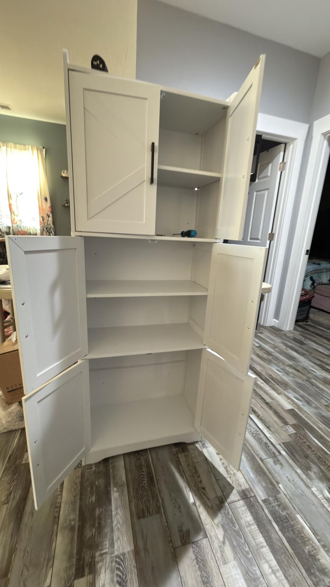 Akxomel Tall Bathroom Storage Cabinet, Bathroom Floor Cabinet with 6 Barn Doors, 11.6''D x 22.6''W x 60.2''H, Adjustable Shelves, Linen Pantry Cabinet for Kitchen, Living Room, Entryway, White customer photo 2