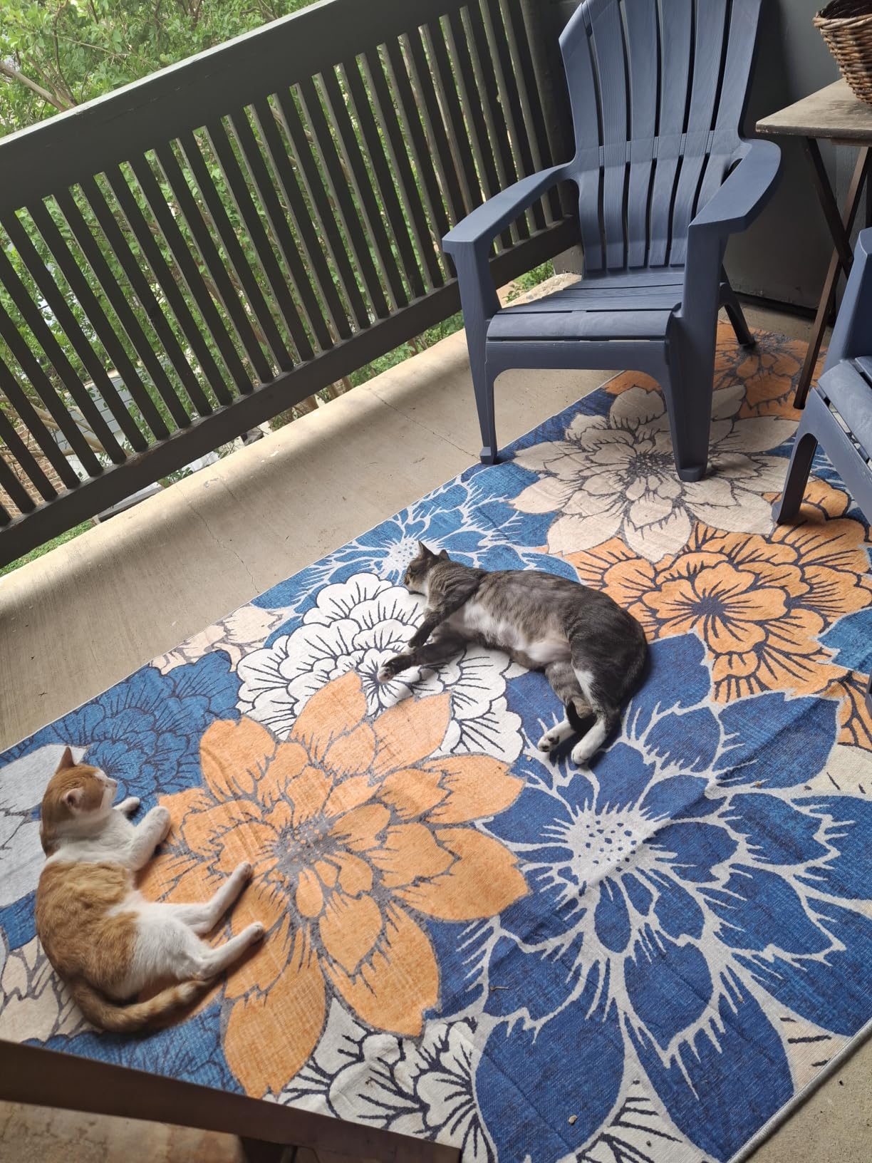 GENIMO Indoor Outdoor Area Rug 5'x8', Machine Washable Rugs for Patio, Waterproof, Non-Slip Easy Cleaning Floral Outdoor Mat Carpet for Living Room, Bedroom, RV, Balcony, Deck, Camping, Navy Blue customer photo 2