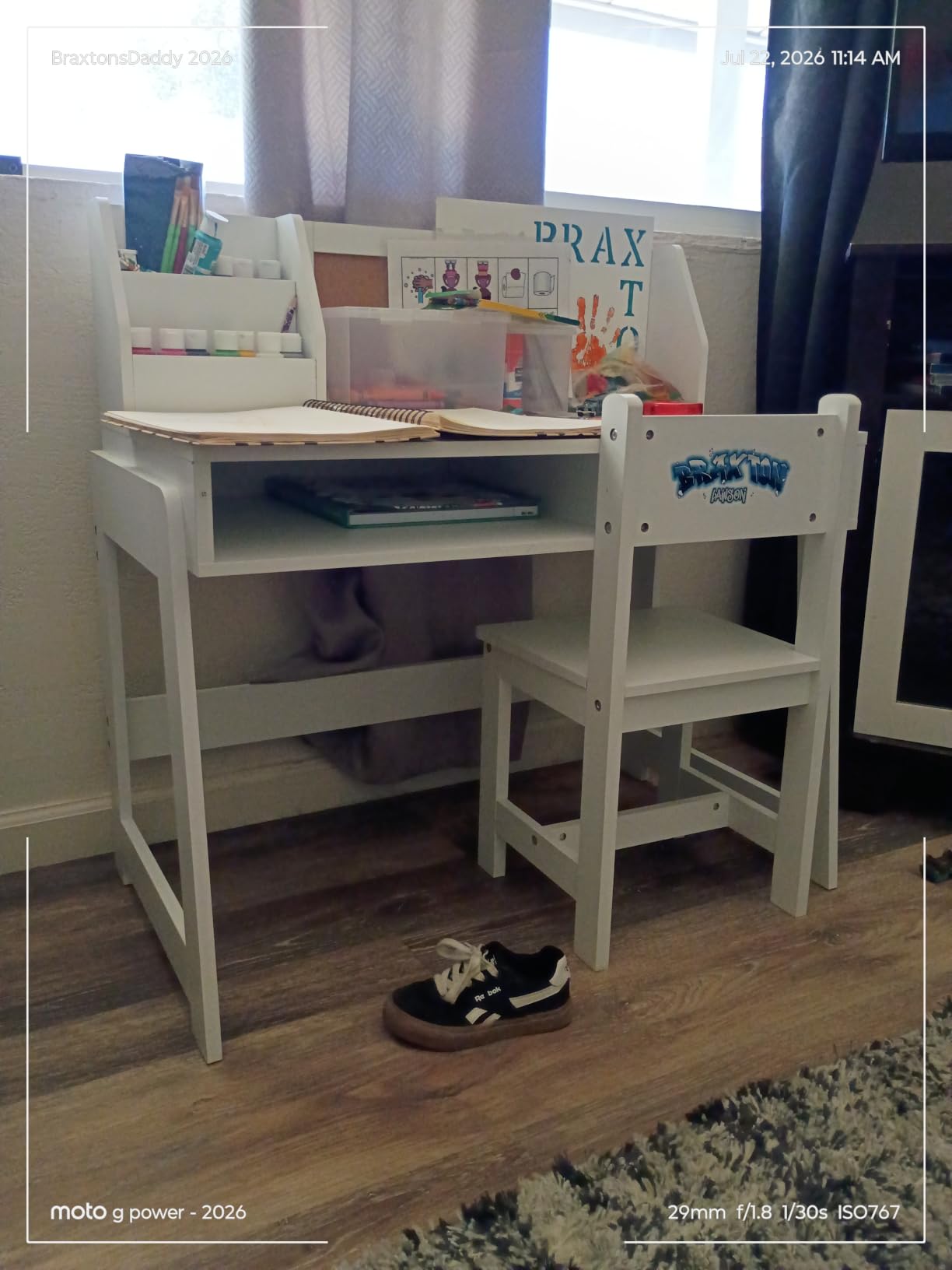 Kids Study Desk and Chair Set, Student Table and Chair Set with Storage Shelf, Wooden Kids Desk with Hutch, Children Writing Table for Home School customer photo 1