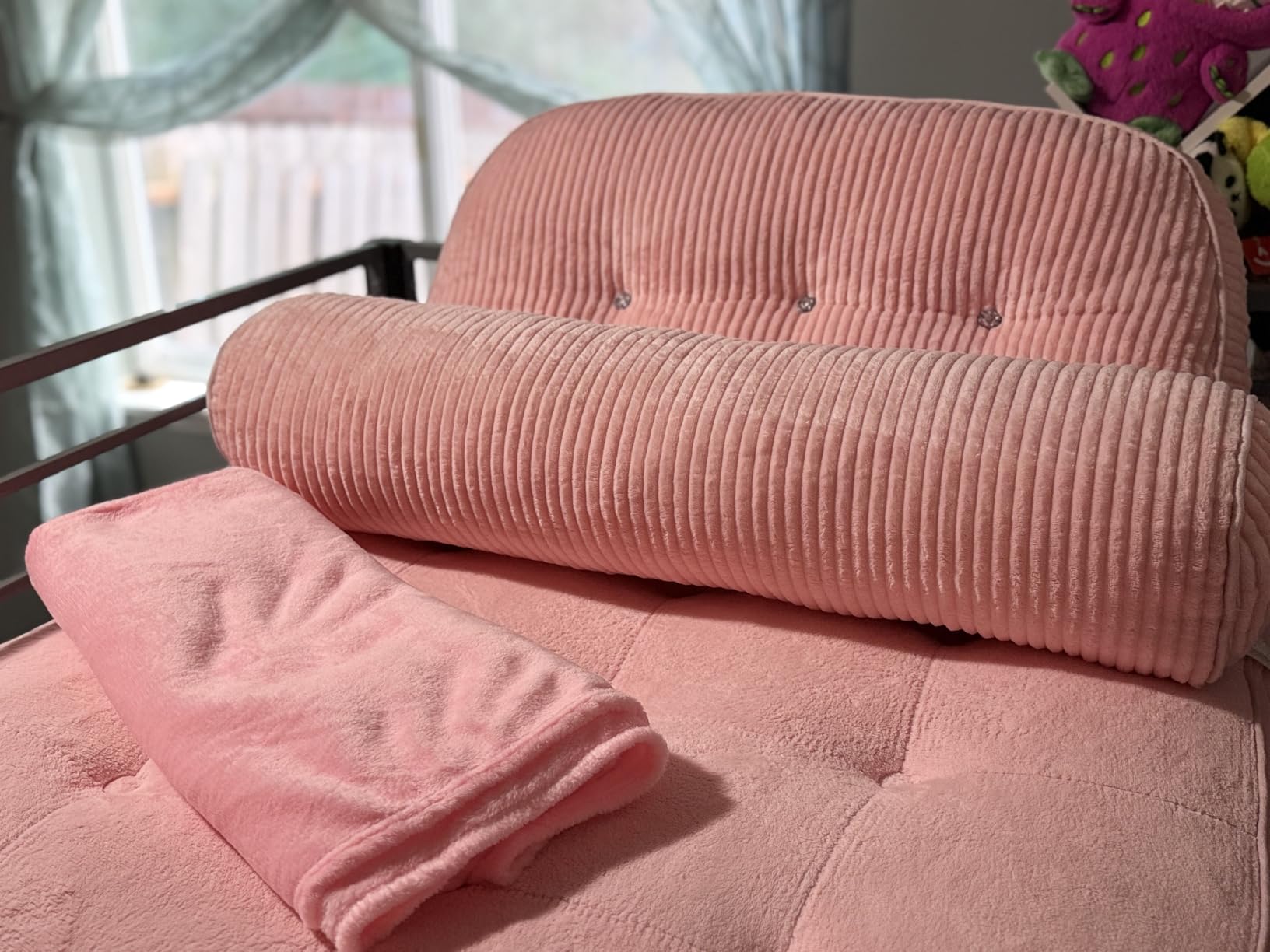 Folding Sofa Bed, Flannel Futon Couch Bed with Pillow and Blanket, Convertible Sleeper Chair for Small Space Apartment Guest Room, Black customer photo 1