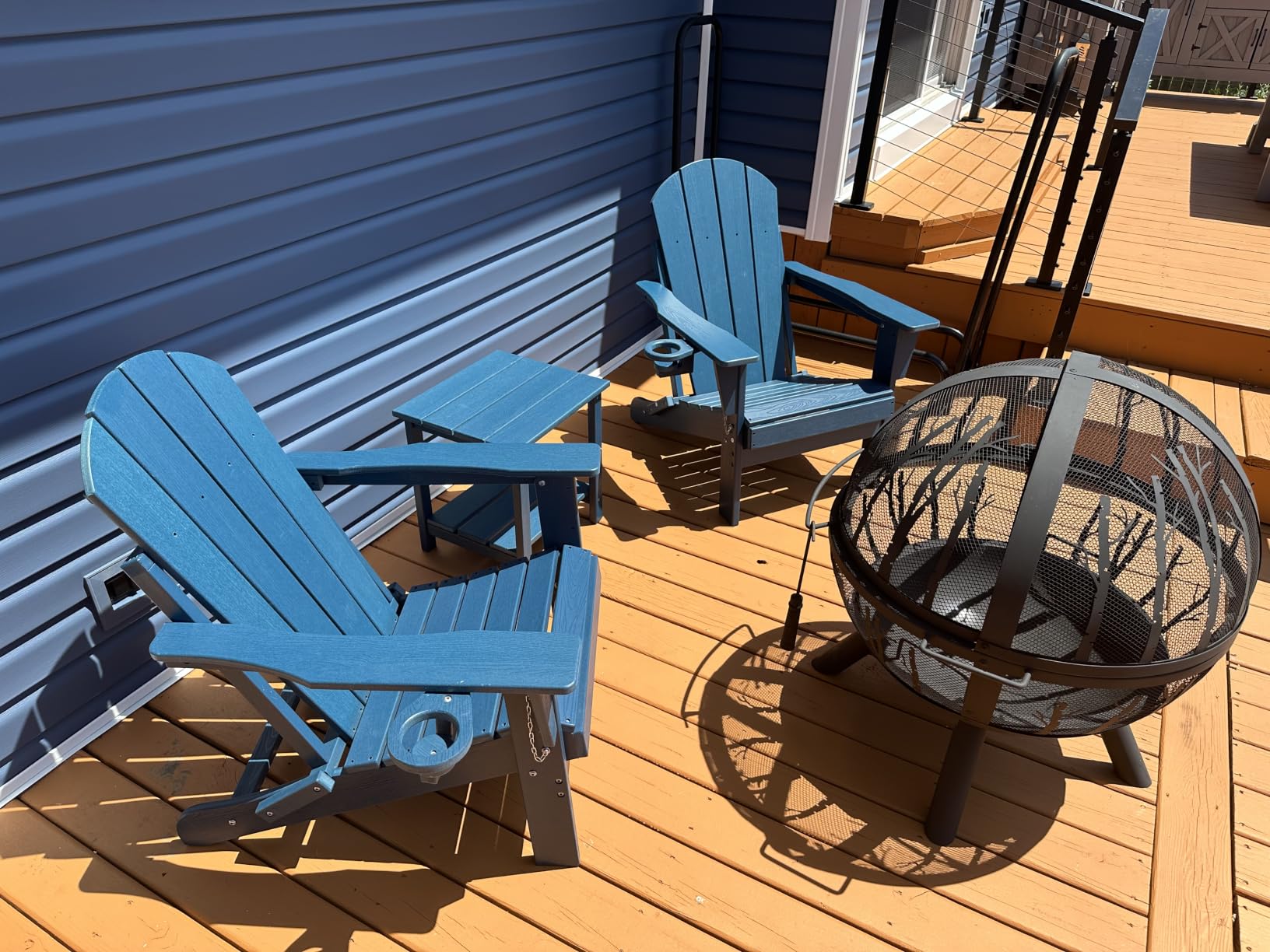 HDPE Folding Adirondack Chair Set of 2 with Side Table, Black | All-Weather Resistant & Wood Textured & Cup Holder Plastic Outdoor Chair Set for Patio, Deck, Garden, Fir Pit customer photo 1