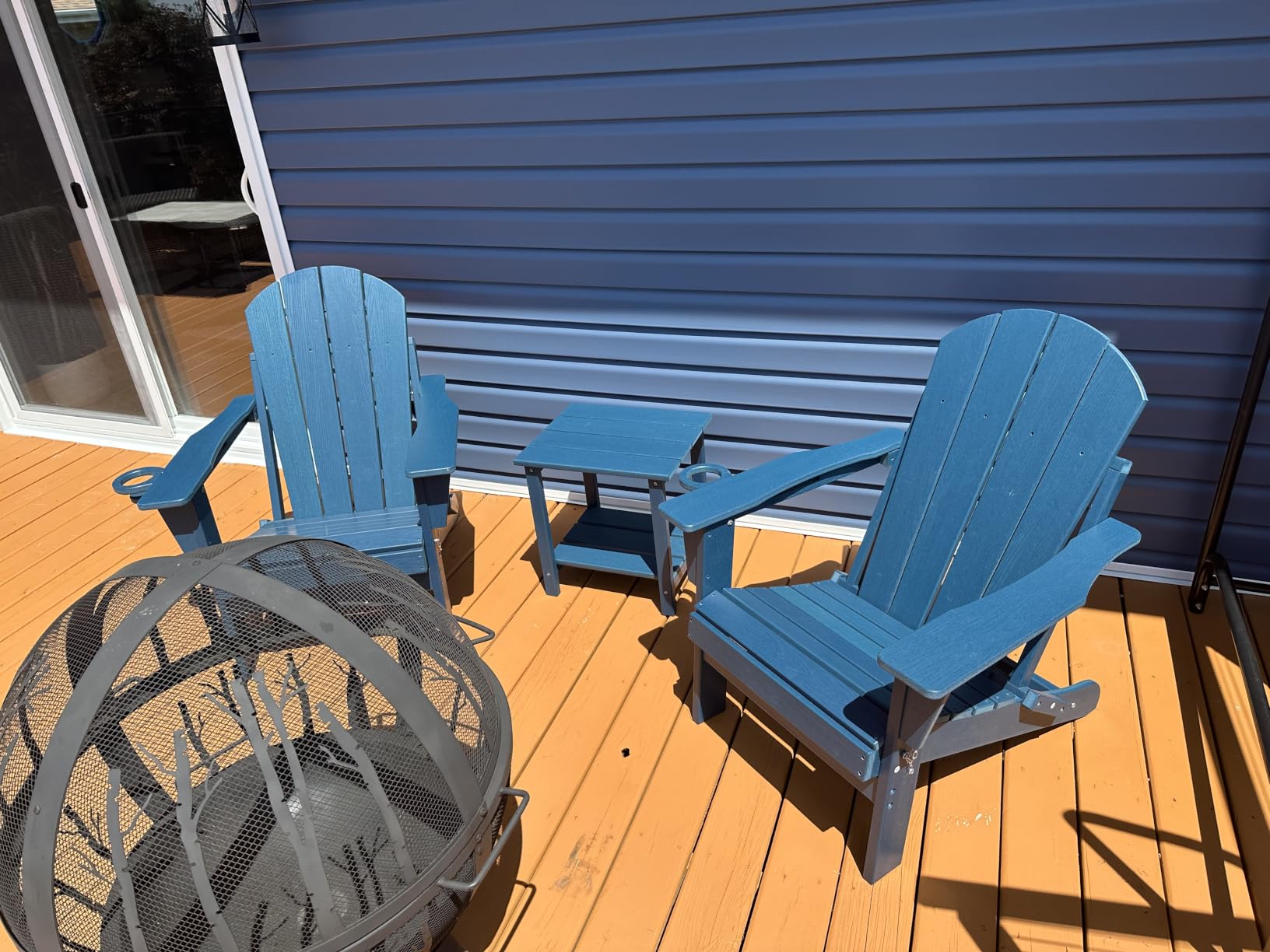 HDPE Folding Adirondack Chair Set of 2 with Side Table, Black | All-Weather Resistant & Wood Textured & Cup Holder Plastic Outdoor Chair Set for Patio, Deck, Garden, Fir Pit customer photo 2