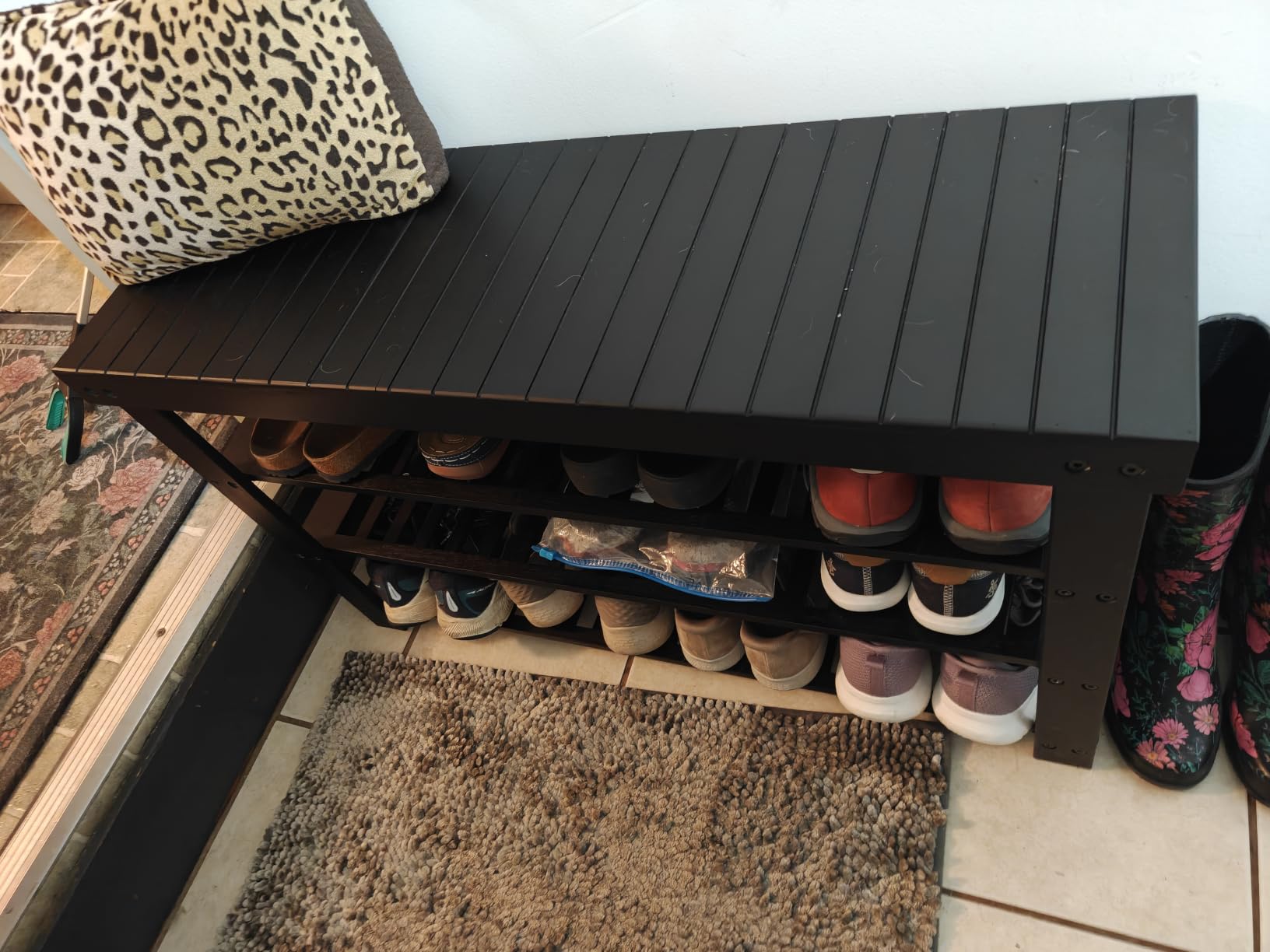 SONGMICS Shoe Rack Bench, 4 Tier Bamboo Shoe Storage Organizer, Entryway Bench, for Living Room, Bathroom, Bedroom, 11.3 x 27.6 x 20.5 Inches, Ink Black ULBS370BH01 customer photo 2