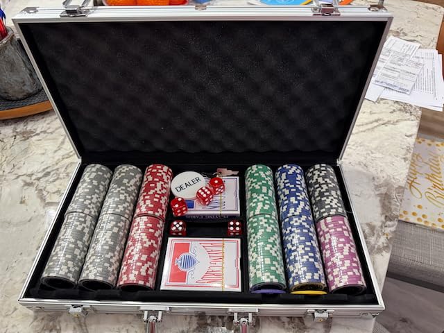 300 Chips Professional Poker Chip Set with Aluminum Case, 11.5 Gram Composite Clay Chips, 2 Decks of Cards, 5 Dice & Dealer Button - Perfect for Texas Hold'em, Blackjack, Casino Night customer photo 1