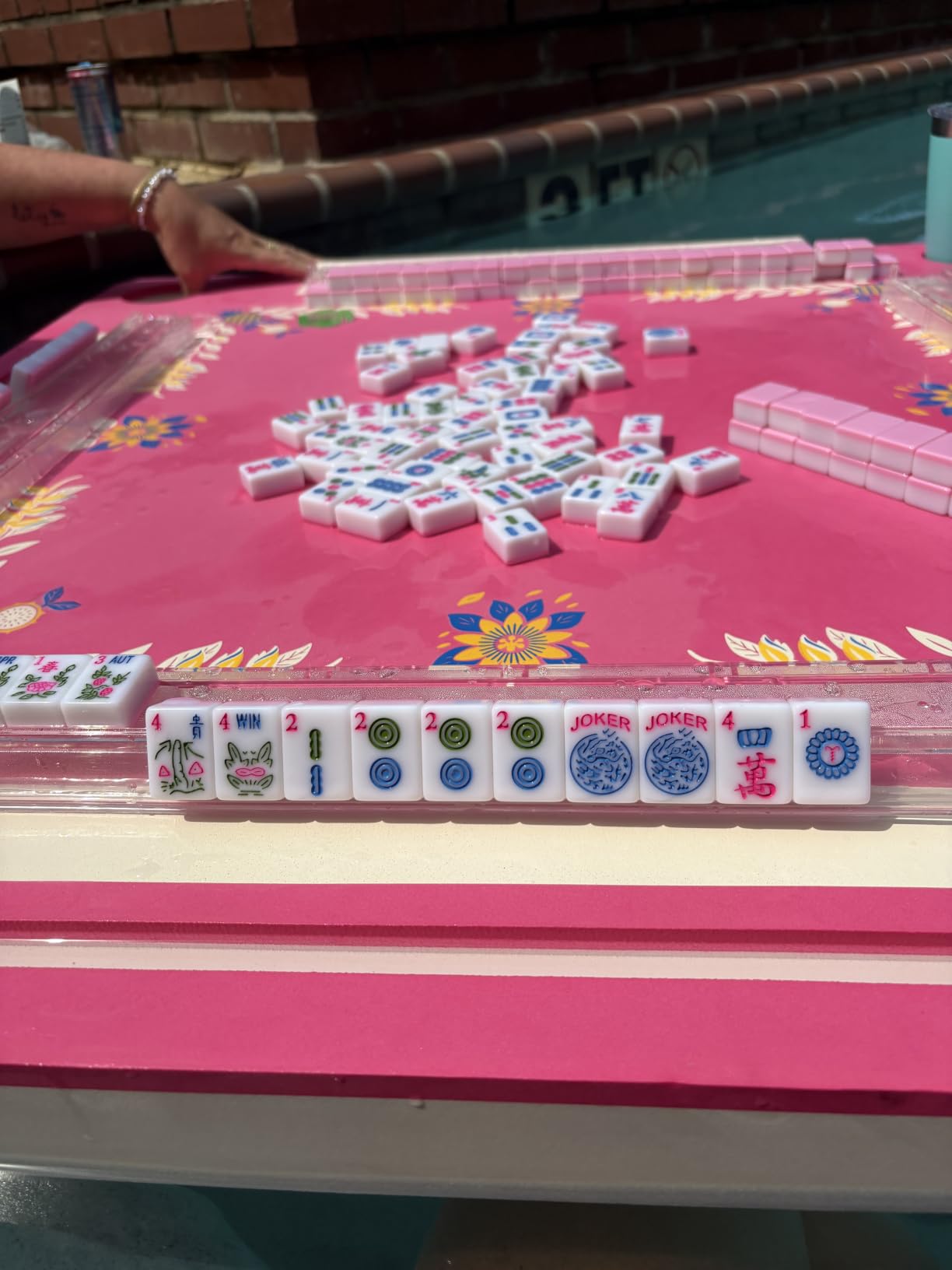 166pcs American Mahjong Tile Set with Pink Back Tiles for Family Night, 1.2-inch Mahjong Game Set with 3 Dice for Gathering, Party, Camping (Tiles Only) customer photo 1
