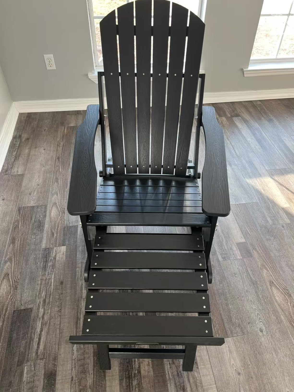4-in-1 Adirondack Rocking Chair Set of 2, HDPE, Ottoman, Black | with Pull-Out Footrest, Weather Resistant, Foldable Wood-Grain Heavy-Duty Outdoor Adirondack Rocker For Patio, Porch & Lawn customer photo 1