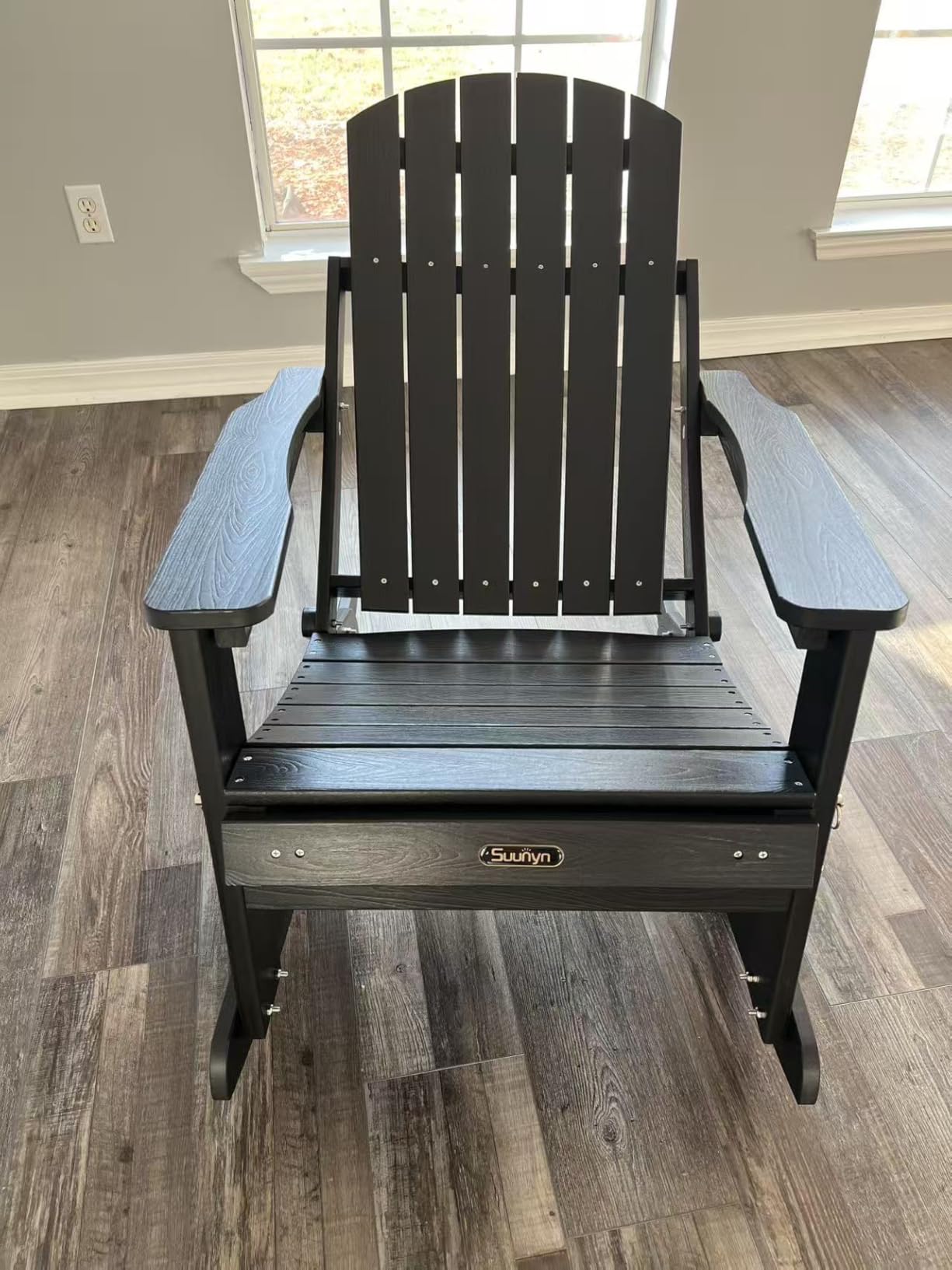 4-in-1 Adirondack Rocking Chair Set of 2, HDPE, Ottoman, Black | with Pull-Out Footrest, Weather Resistant, Foldable Wood-Grain Heavy-Duty Outdoor Adirondack Rocker For Patio, Porch & Lawn customer photo 2