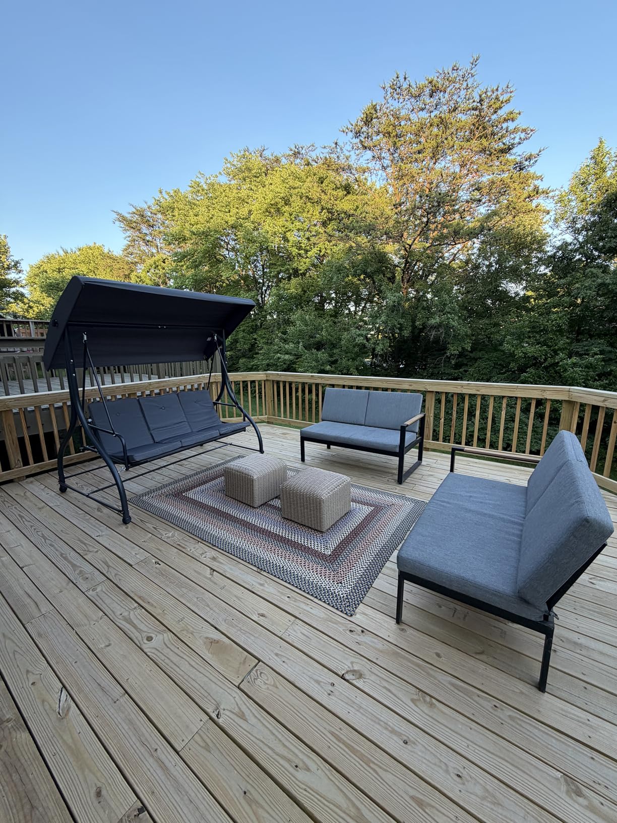 3-Seat Patio Swing Chair Outdoor Heavy Duty Steel Frame with Adjustable Canopy Removable Cushions - All Weather Porch Swings Glider for Backyard, Garden, Poolside - Blue customer photo 2