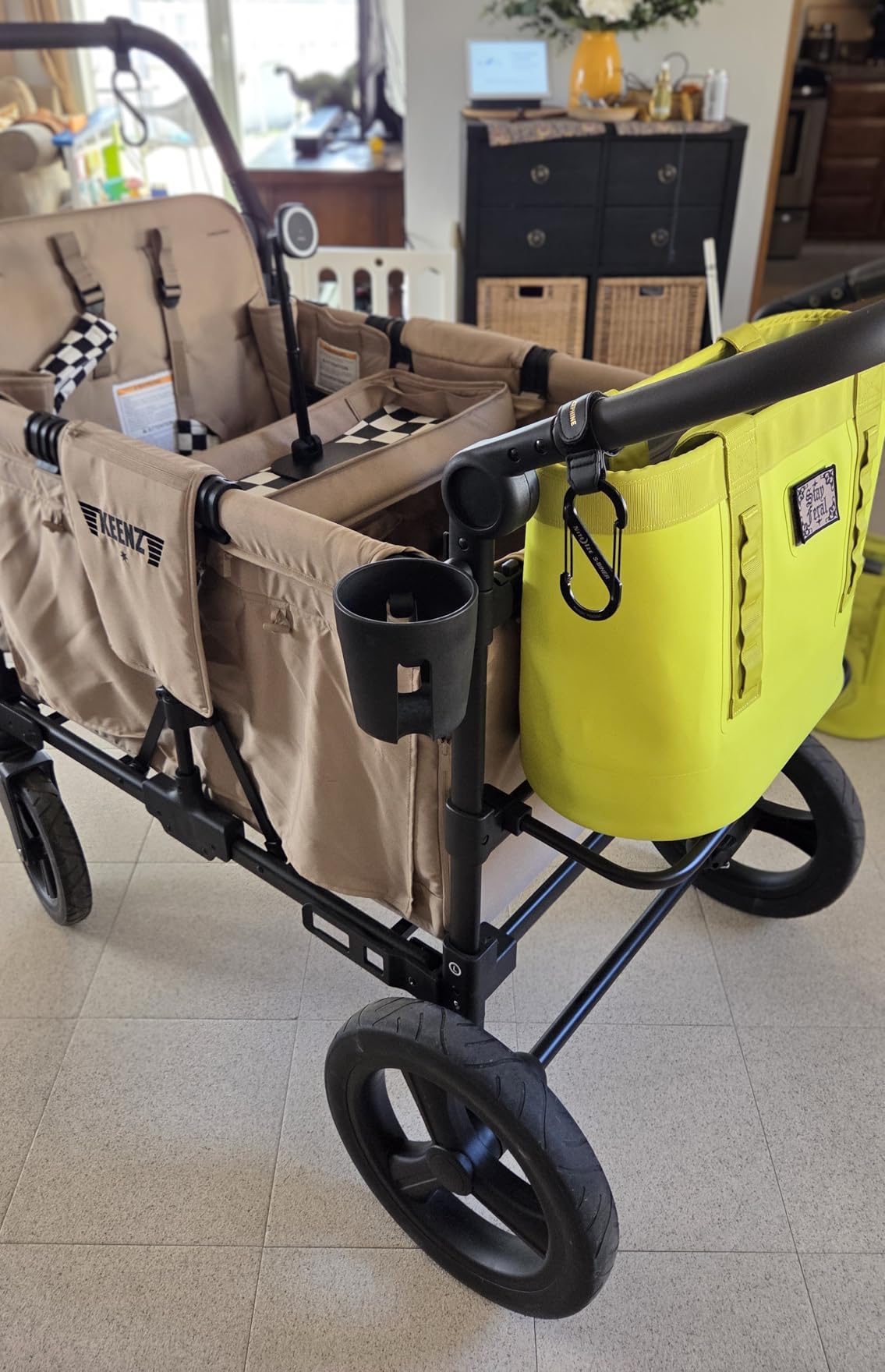 Keenz MOOV 4-Passenger All-Terrain Stroller Wagon with Reclining Seats, Built-in Cooler, Push/Pull Handle, Rubber Wheels, and Activity Tray - Foldable Wagon for Four Kids, Mocha customer photo 1