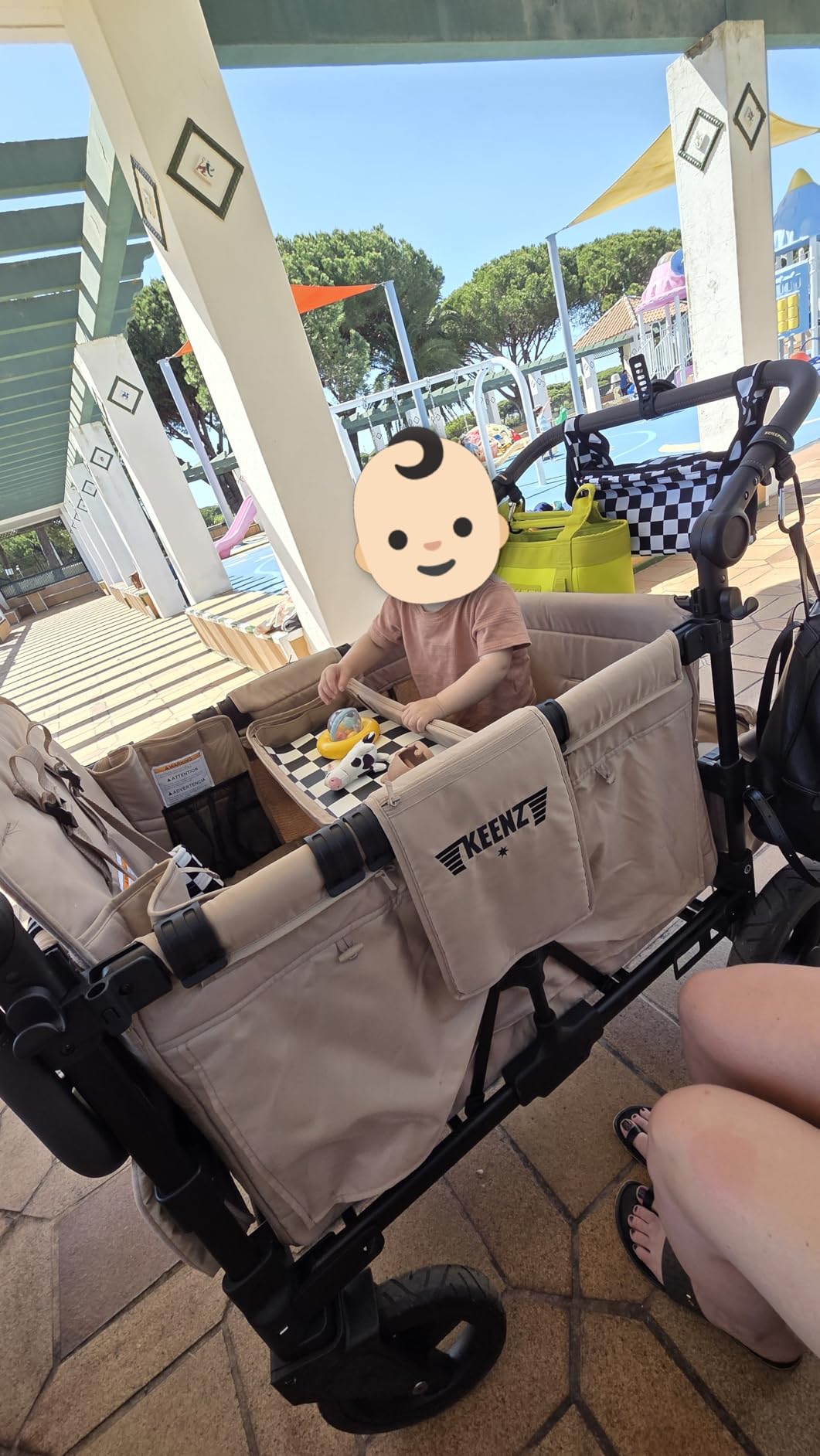 Keenz MOOV 4-Passenger All-Terrain Stroller Wagon with Reclining Seats, Built-in Cooler, Push/Pull Handle, Rubber Wheels, and Activity Tray - Foldable Wagon for Four Kids, Mocha customer photo 2