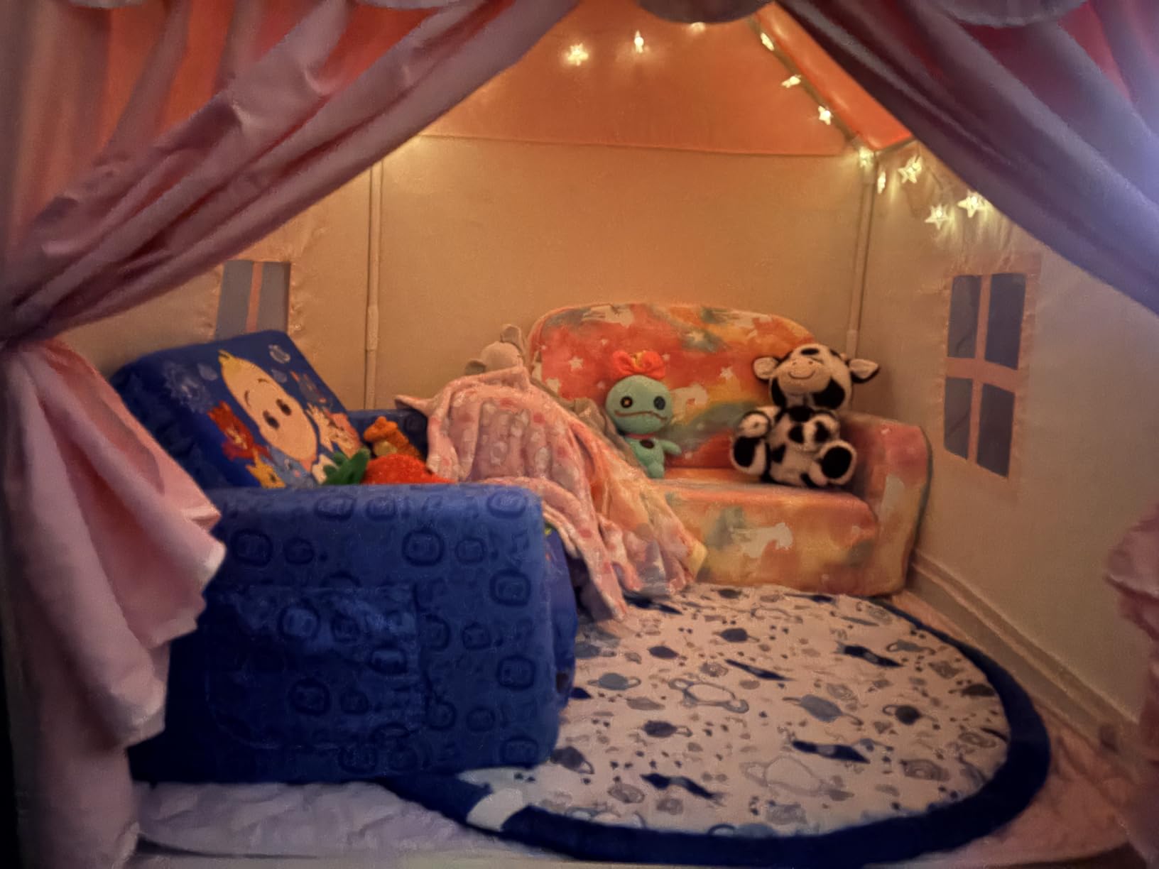 Kids Tent for Girls Indoor: with Mat, Star Lights - Pink Play Tents for Kids Indoor Playhouse - Princess Tent for Playroom Gift for Girls Birthday (Pink W/Cloth) customer photo 1