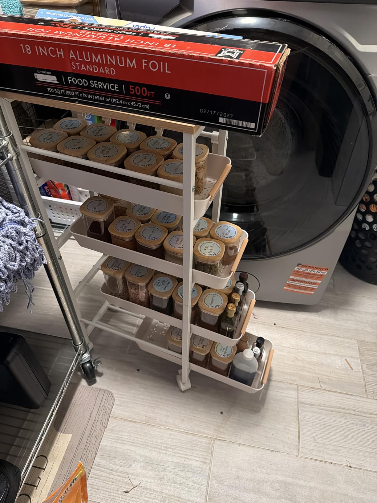 SUNALLY Slim Storage Cart with Wheels, Narrow Kitchen Rolling Cart, Black | 5-Tier Skinny Rolling Cart with Wooden Top & Lockable Wheels, Storage Organizer for Bathroom, Laundry Room, Narrow Space customer photo 1