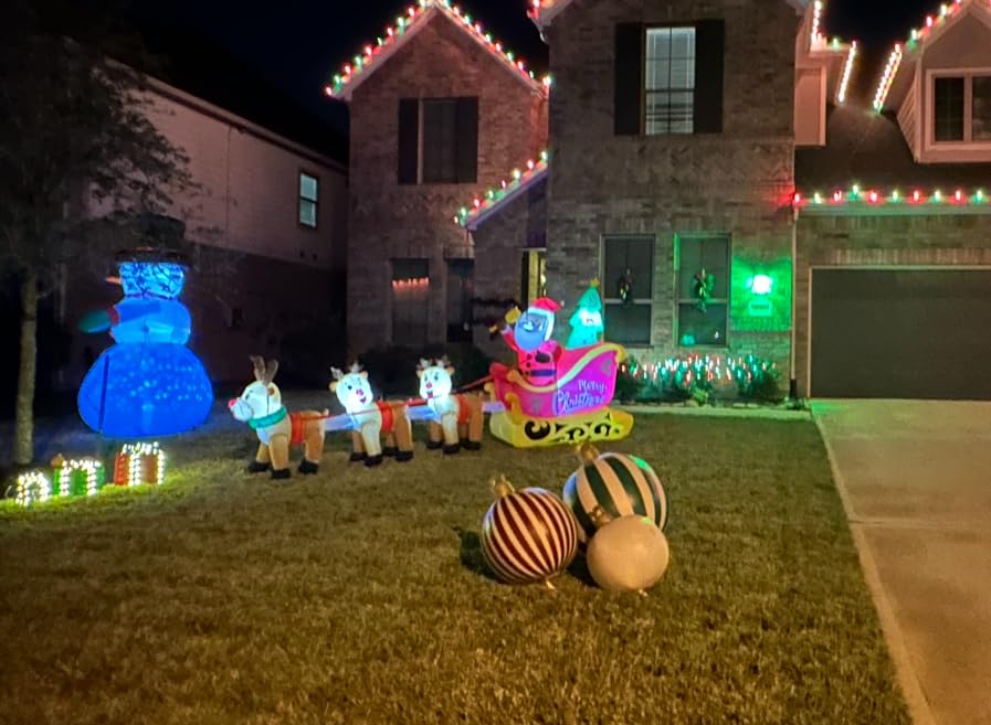 5FT Christmas in July Inflatable Blow Up Decorations, Hula Santa Claus Fishing for Gift Box by Palm Tree, Summer Hawaiian Tropical Beach Built-in LEDs for Holiday Party, Garden, Lawn, Yard customer photo 1