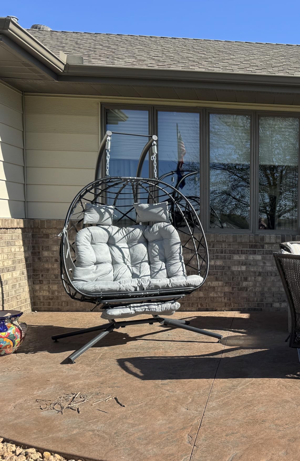 Suteck Double Hanging Egg Chair with Adjustable Footrest & Stand, Grey | Indoor Outdoor 2 Person Hanging Wicker Hammock Swing Chairs, With Cushion, 660lbs Capacity, For Patio, Bedroom, Lawn, Garden customer photo 1
