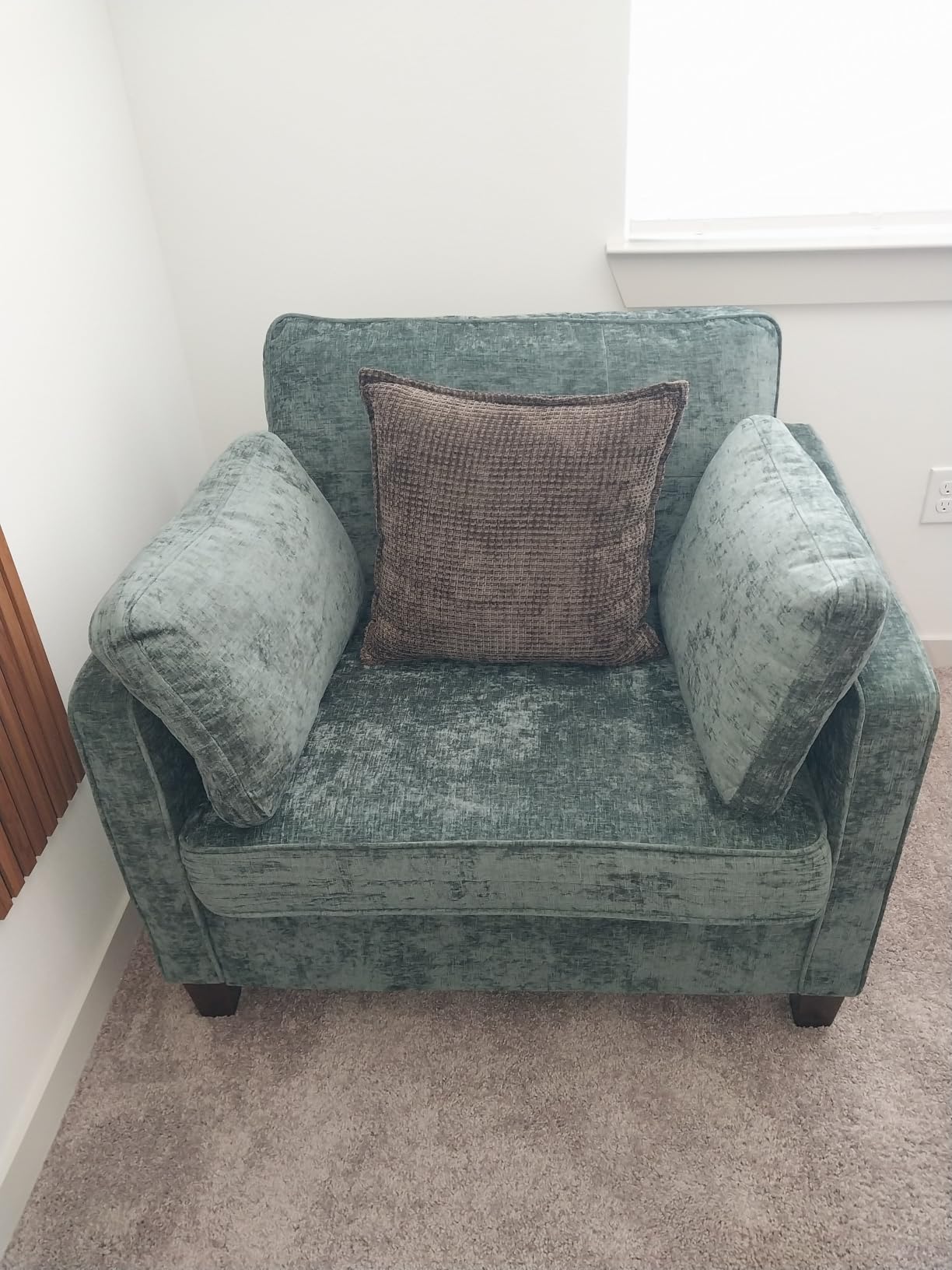 Luxury Oversized Accent Reading Chair for Living Room, 41, Chenille, Beige, Upholstered Piping Single Armchairs with Comfy Tufted Backrest, Wood Legs, 2 Pillows for Bedroom, Office, Reception Area customer photo 1