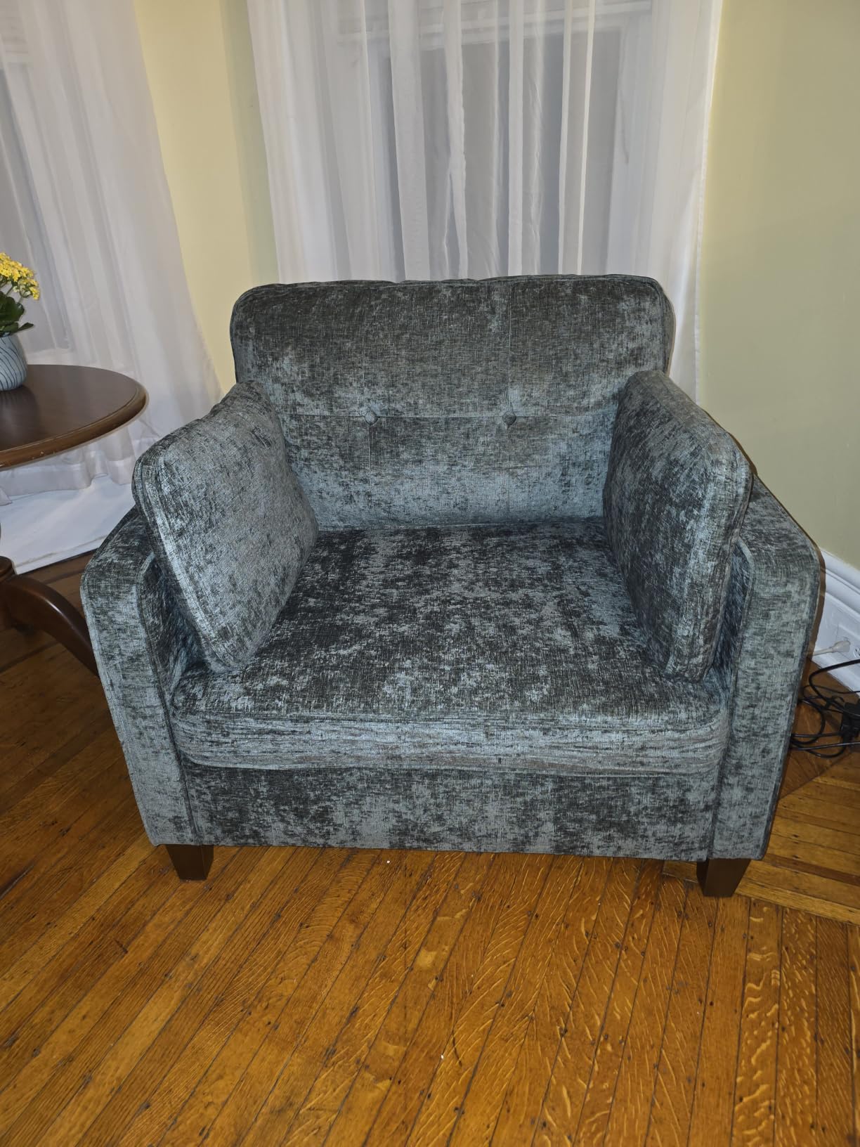 Luxury Oversized Accent Reading Chair for Living Room, 41, Chenille, Beige, Upholstered Piping Single Armchairs with Comfy Tufted Backrest, Wood Legs, 2 Pillows for Bedroom, Office, Reception Area customer photo 2