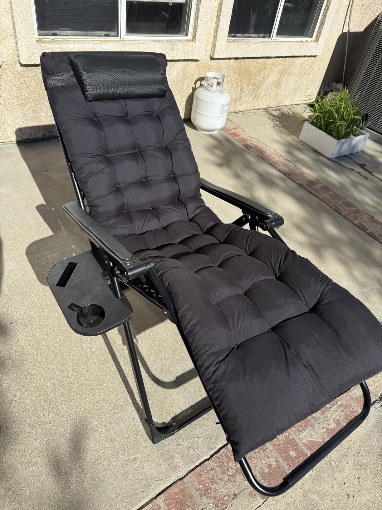 NEWBULIG Zero Gravity Chair, Folding Patio Recliner with Cup Holder Trays | Portable Lounge Chair with Removable Cushion for Beach & Camping, Gray customer photo 2
