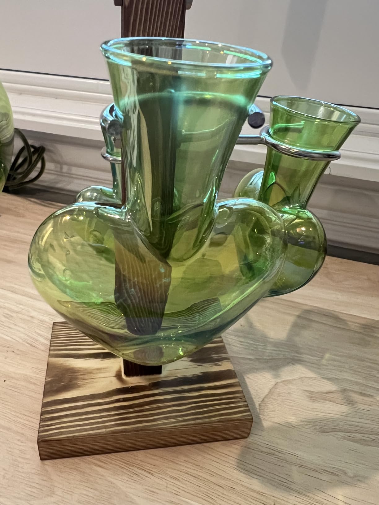 Nacome Plant Terrarium Propagation Stations: Green Vase with Wooden Stand | 4 Irised Crystal Glass, Heart Shaped, Home Table Decor, Birthday Gifts for Plant Lovers Women Mom Wife customer photo 1