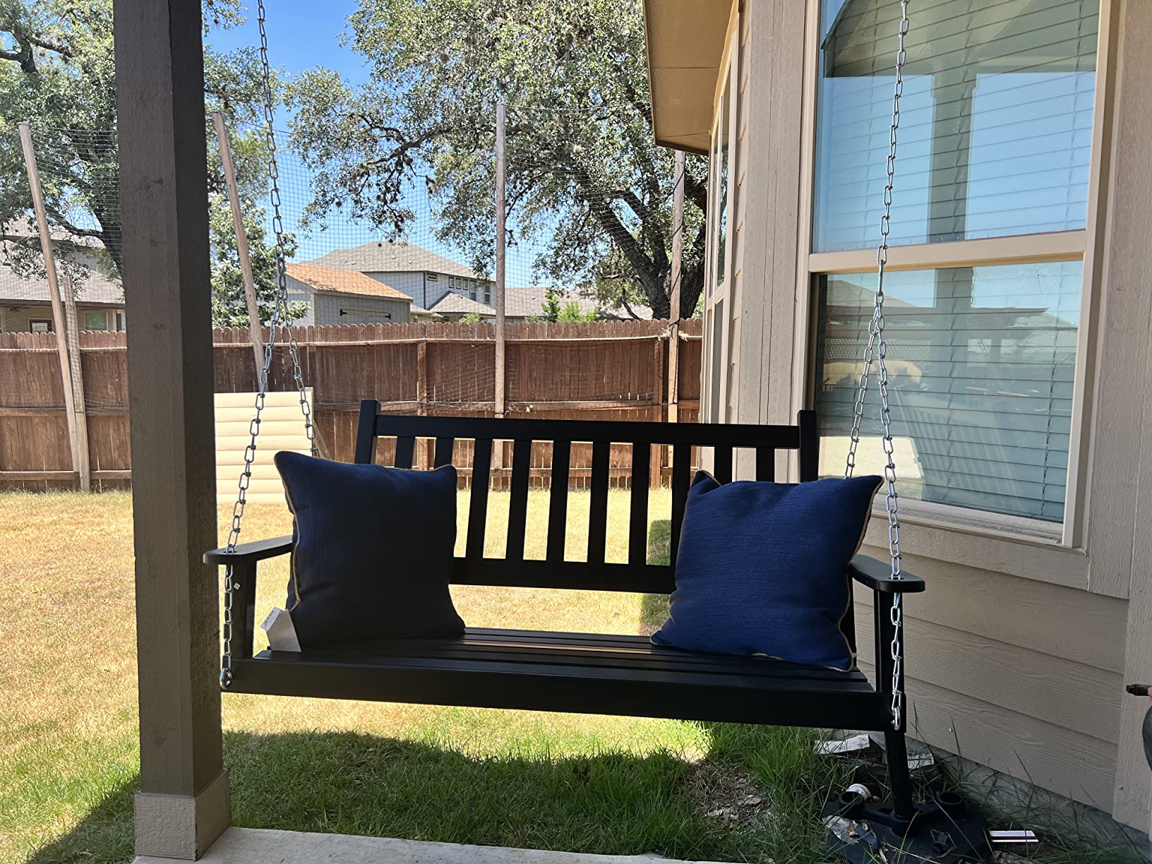 Shine Company 4216BK-142 Maine Wood Outdoor Patio Porch Swing with Chains, Classic Black customer photo 1