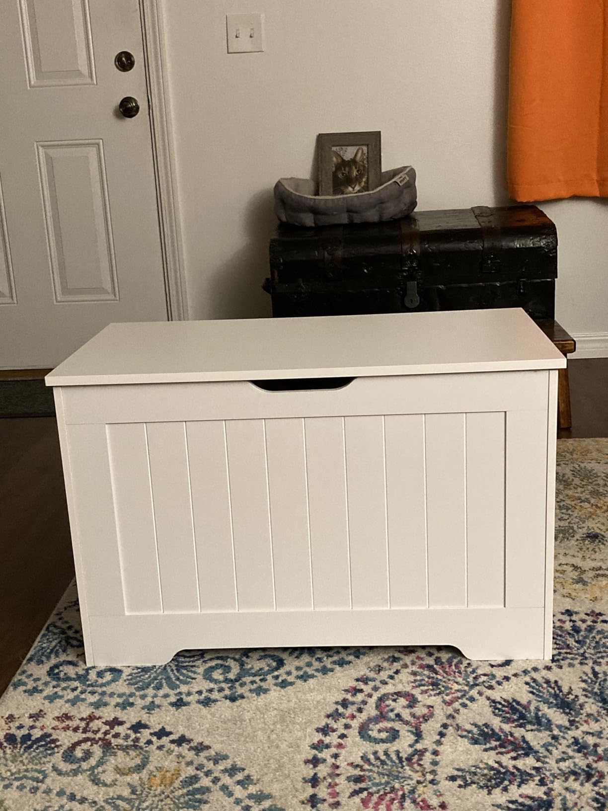VASAGLE ELLAN Collection - Boho Storage Bench with Rattan Look, Storage Chest with Rounded Corners, Blanket Chest and Trunk with Seat for Bedroom Entryway, Natural Brown ULSB503KC01 customer photo 2