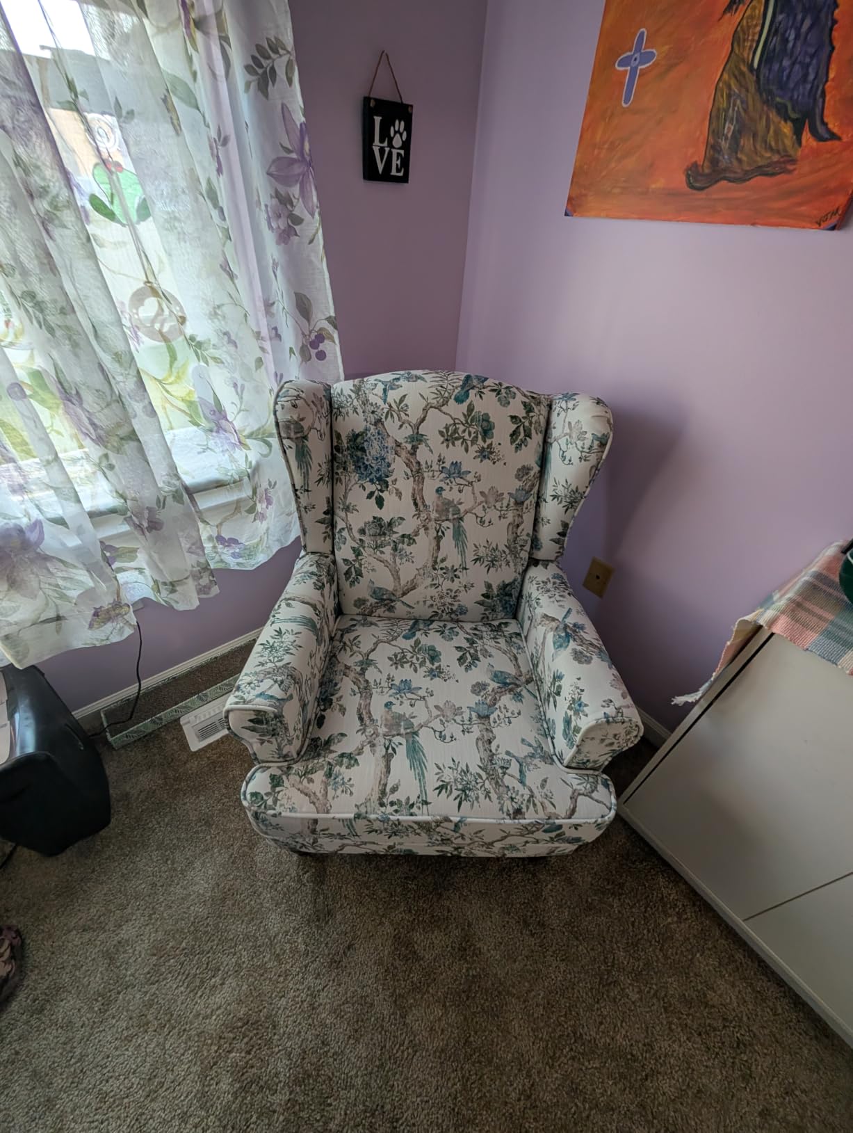 EROMMY Floral Accent Chair, Comfortable High Back Upholstered Armchair with Solid Wood Legs, Leisure Single Sofa Chair for Living Room, Home Office, Bedroom, Blue Floral customer photo 1
