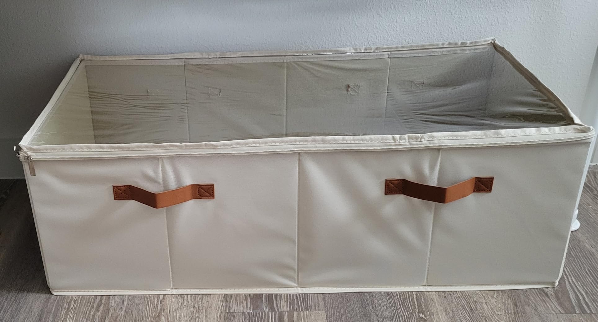 FHSQX 4 Pack Under Bed Storage Bins, 10 Inch Tall, Beige, 31.5x15.8x10 inch | Clear Window, For Closet, Bed Sheets and Blankets customer photo 1