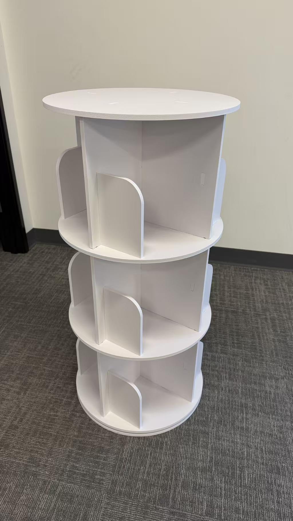 DUMOS 3 Tier Rotating Bookshelf Tower, 360 Degree Display Revolving Bookcase, White customer photo 2