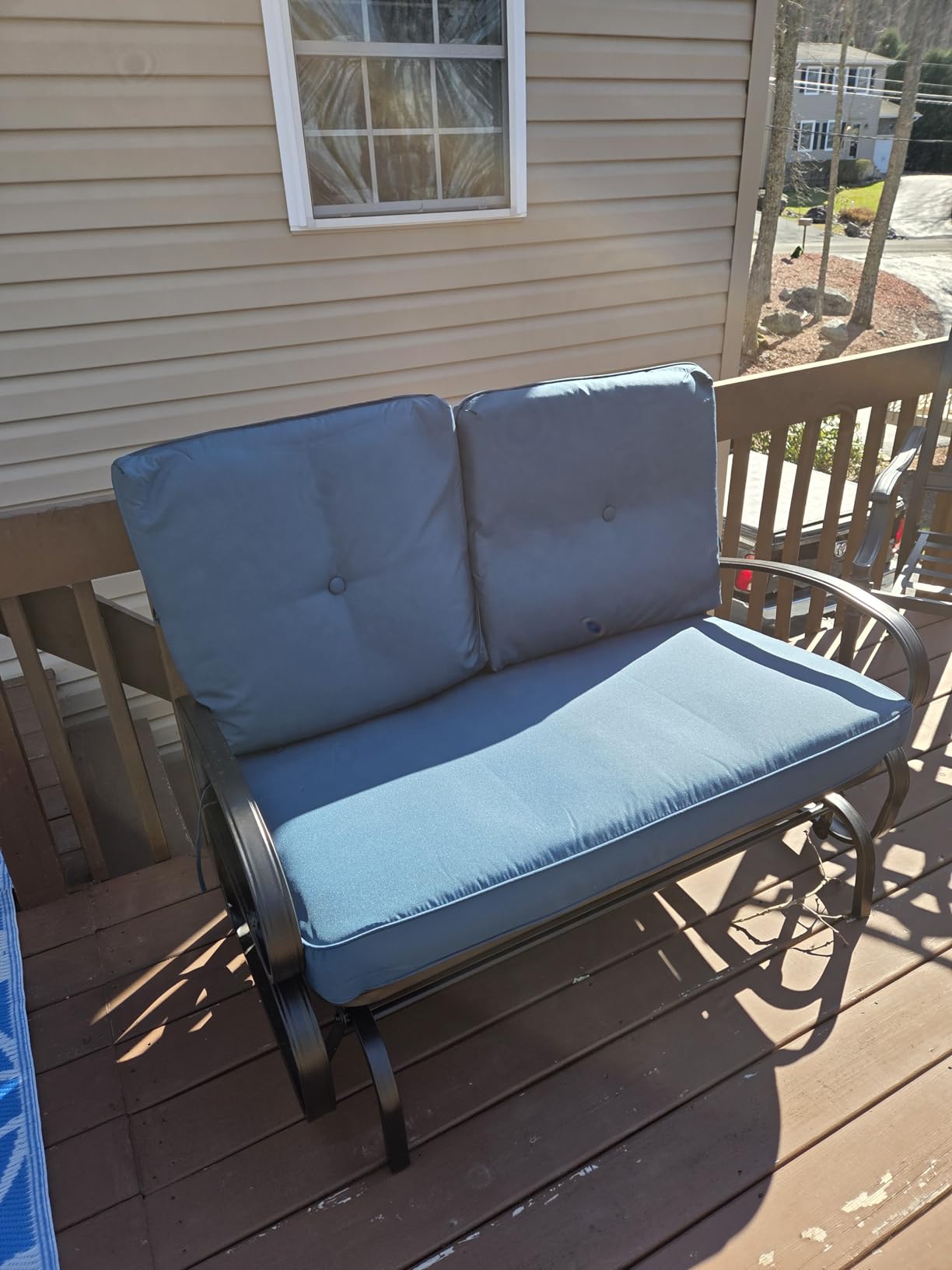 Shintenchi 2-Person Outdoor Glider Bench with Breathable Fabric, Steel Frame Patio Swing Chair, Ergonomic Design Metal Rocking Bench Loveseat for Patio, Backyard, Poolside, Gray customer photo 1