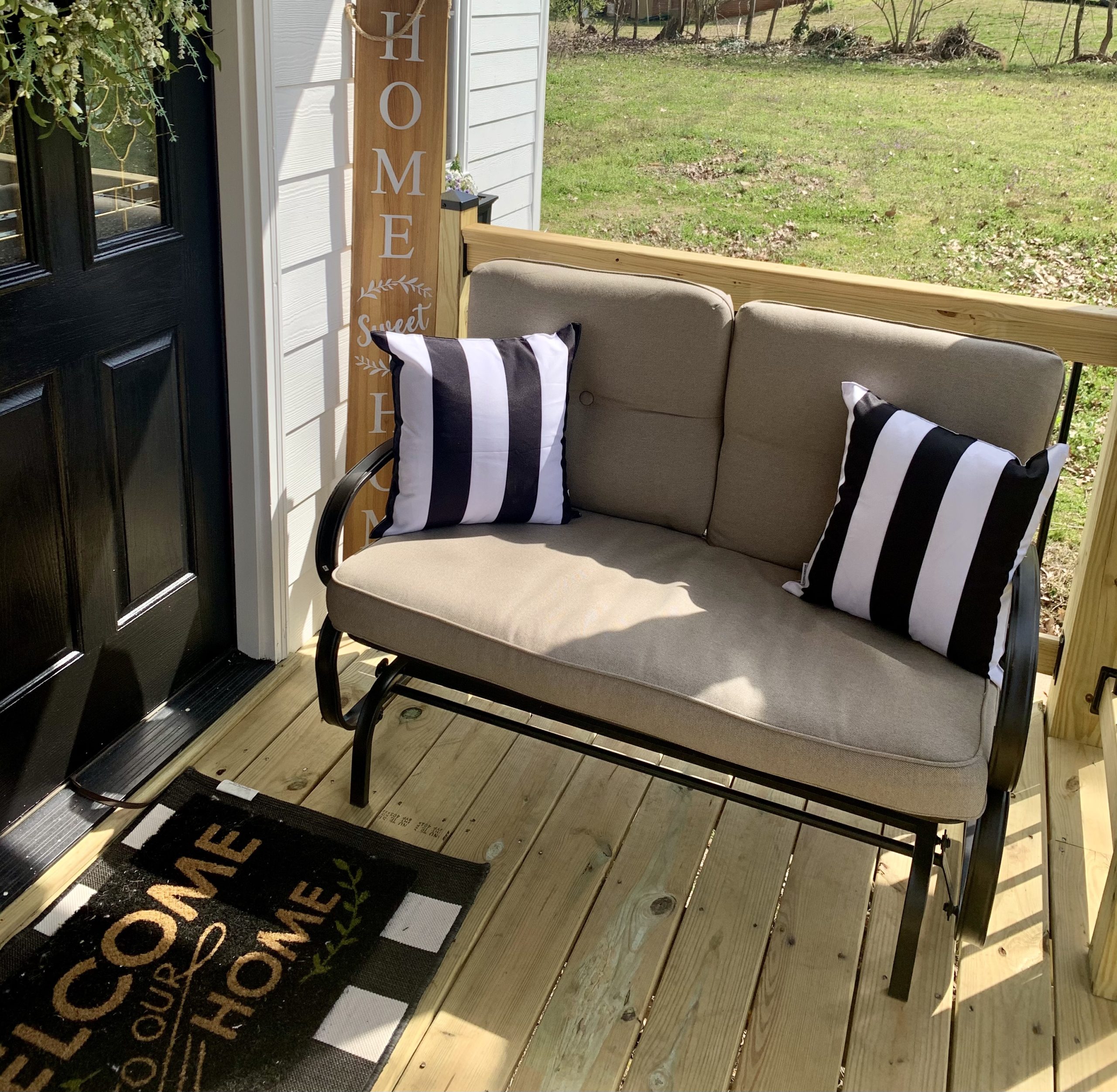 Shintenchi 2-Person Outdoor Glider Bench with Breathable Fabric, Steel Frame Patio Swing Chair, Ergonomic Design Metal Rocking Bench Loveseat for Patio, Backyard, Poolside, Gray customer photo 2