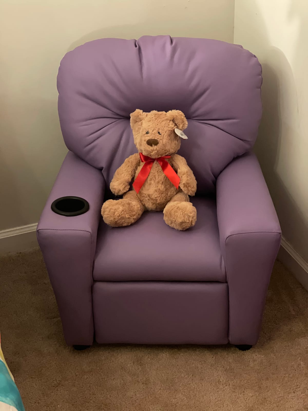 Flash Furniture Chandler Vinyl Kids Recliner with Cup Holder and Safety Recline, Contemporary Reclining Chair for Kids, Supports up to 90 lbs., Lavender customer photo 1
