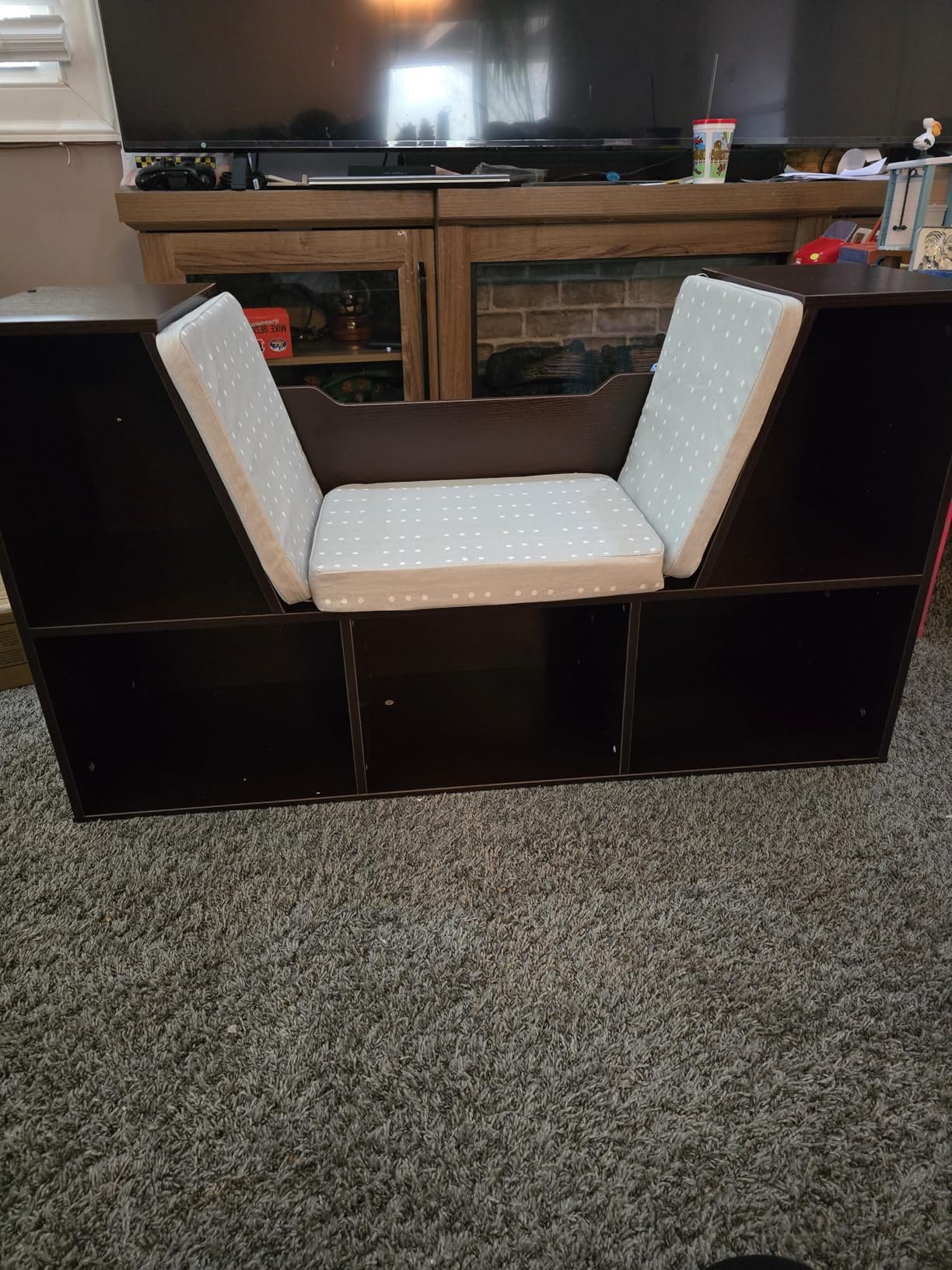 KidKraft Wooden Bookcase with Reading Nook, Six Shelves and Gray Cushion - Espresso customer photo 2