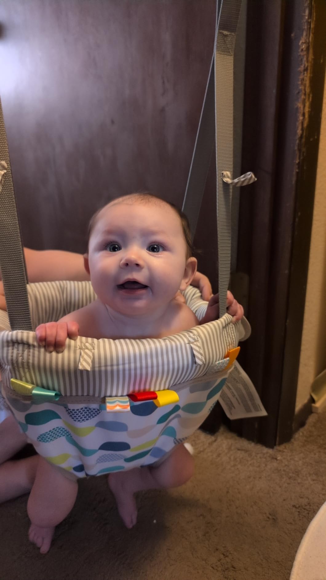 Bright Starts Bounce 'n Spring Deluxe Door Jumper for Baby with Adjustable Strap, 6 Months and Up, Max Weight 26 lbs customer photo 1