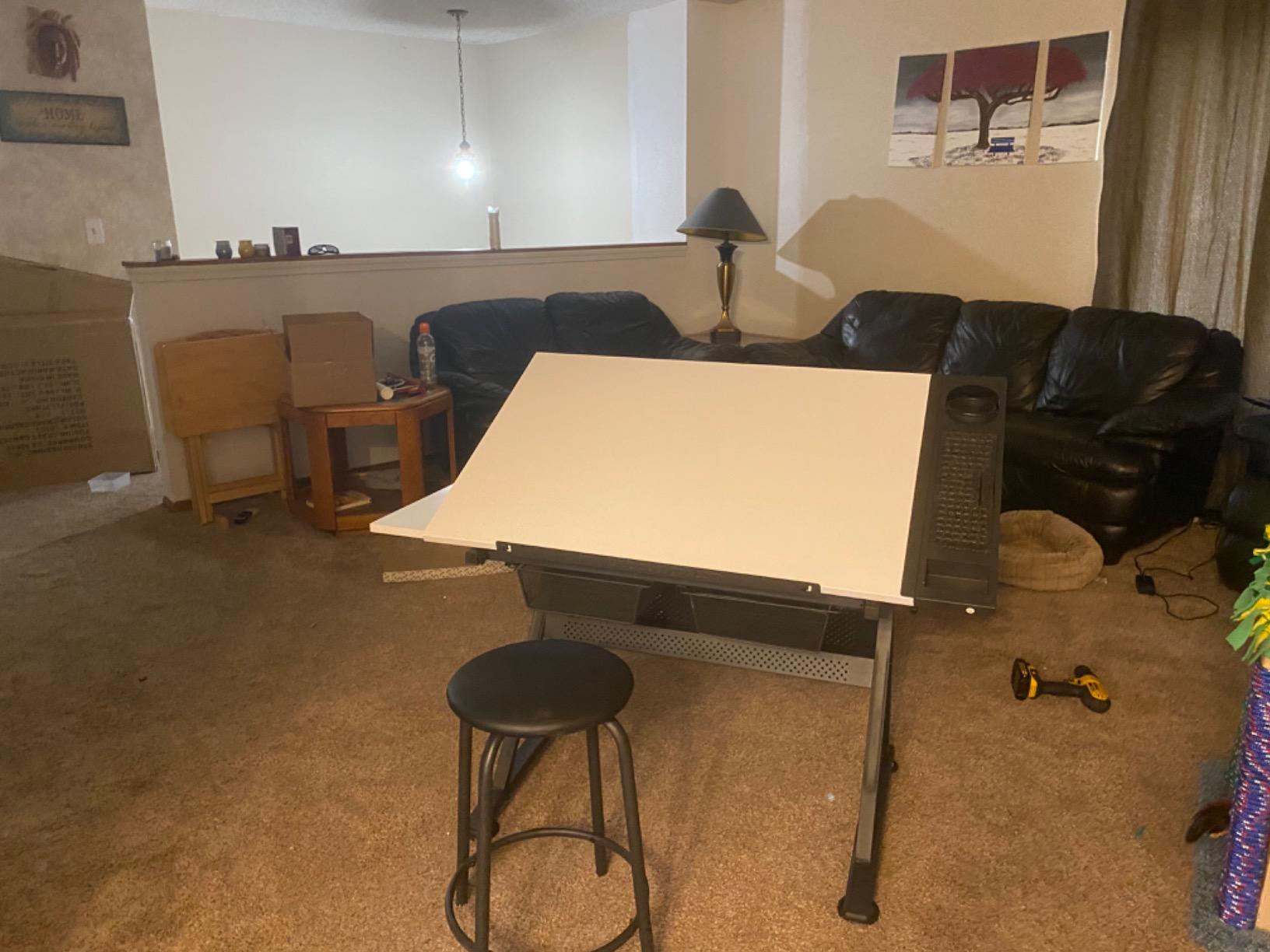 Fusion Drafting Table with Stool, Height Adjustable Desk with Tilt Top, Charcoal / White customer photo 1