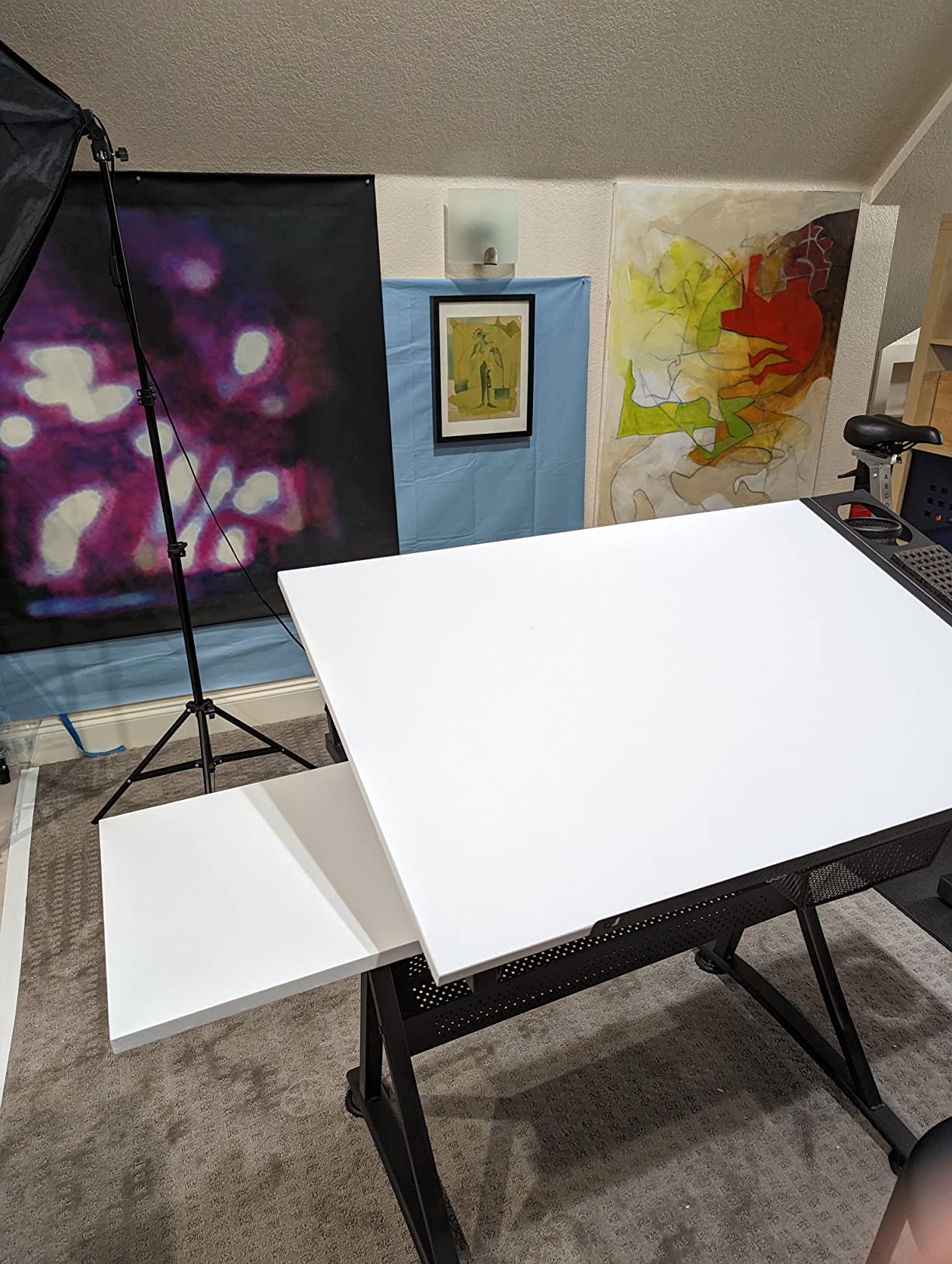 Fusion Drafting Table with Stool, Height Adjustable Desk with Tilt Top, Charcoal / White customer photo 2