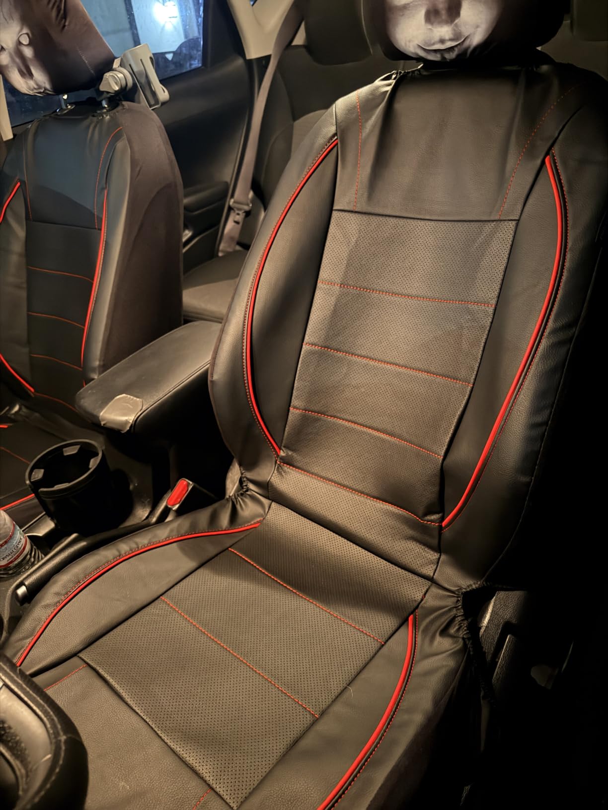 CAR PASS Universal FIT Piping Leather Car Seat Cover, for suvs,Van,Trucks,Airbag Compatible,Inside Zipper Design and Reserved Opening Holes (Full Set, Black and Red) customer photo 1