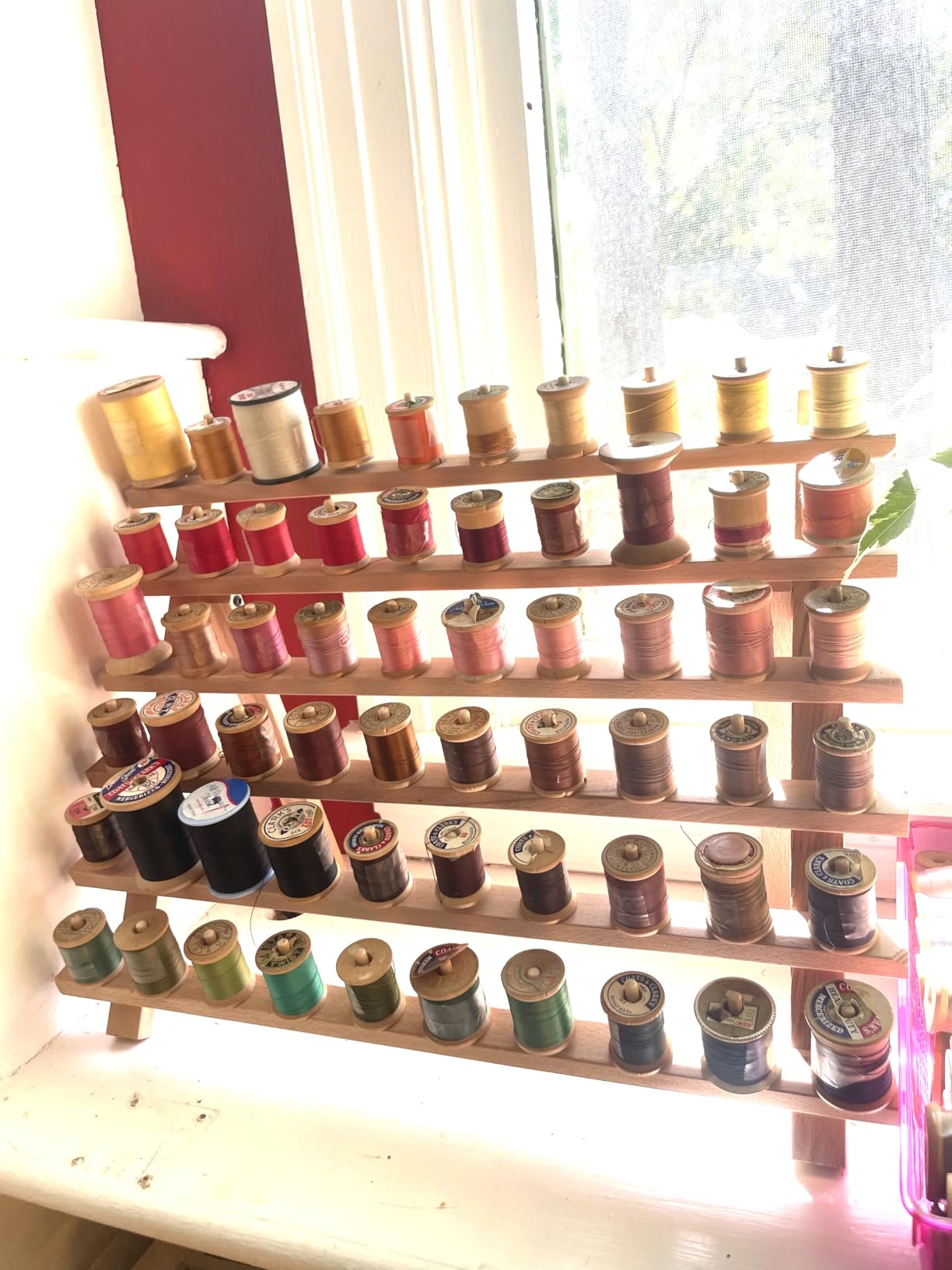 Dritz Wooden Thread Rack - Holds 60 Spools - Wall-Mount or Free-Standing with Pull-Out Legs - Wood Organizer for Sewing, Quilting, and Hair Braiding customer photo 2